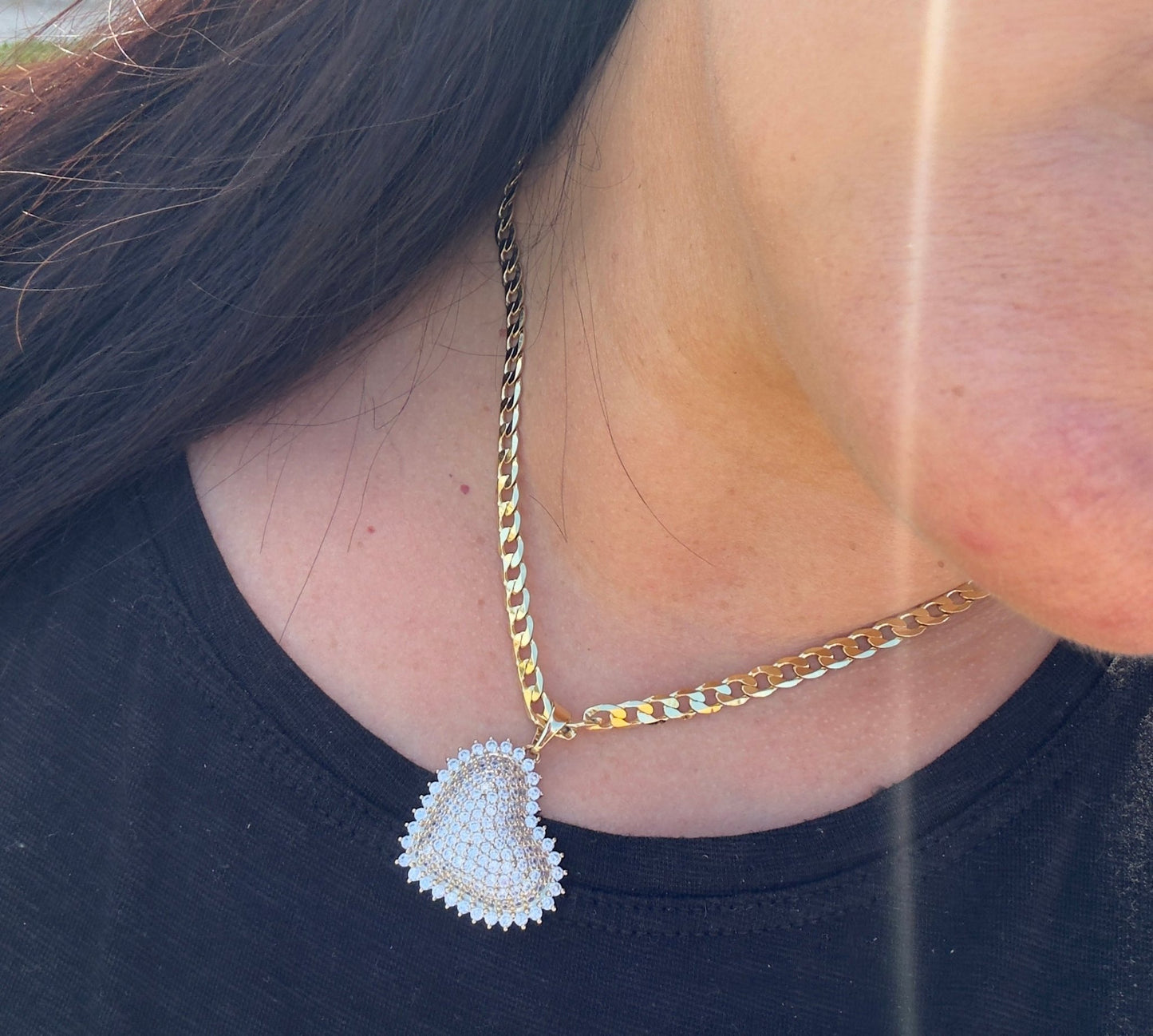 14kt gold plated Full zicornium heart ❤️ chain - Figi Jewels