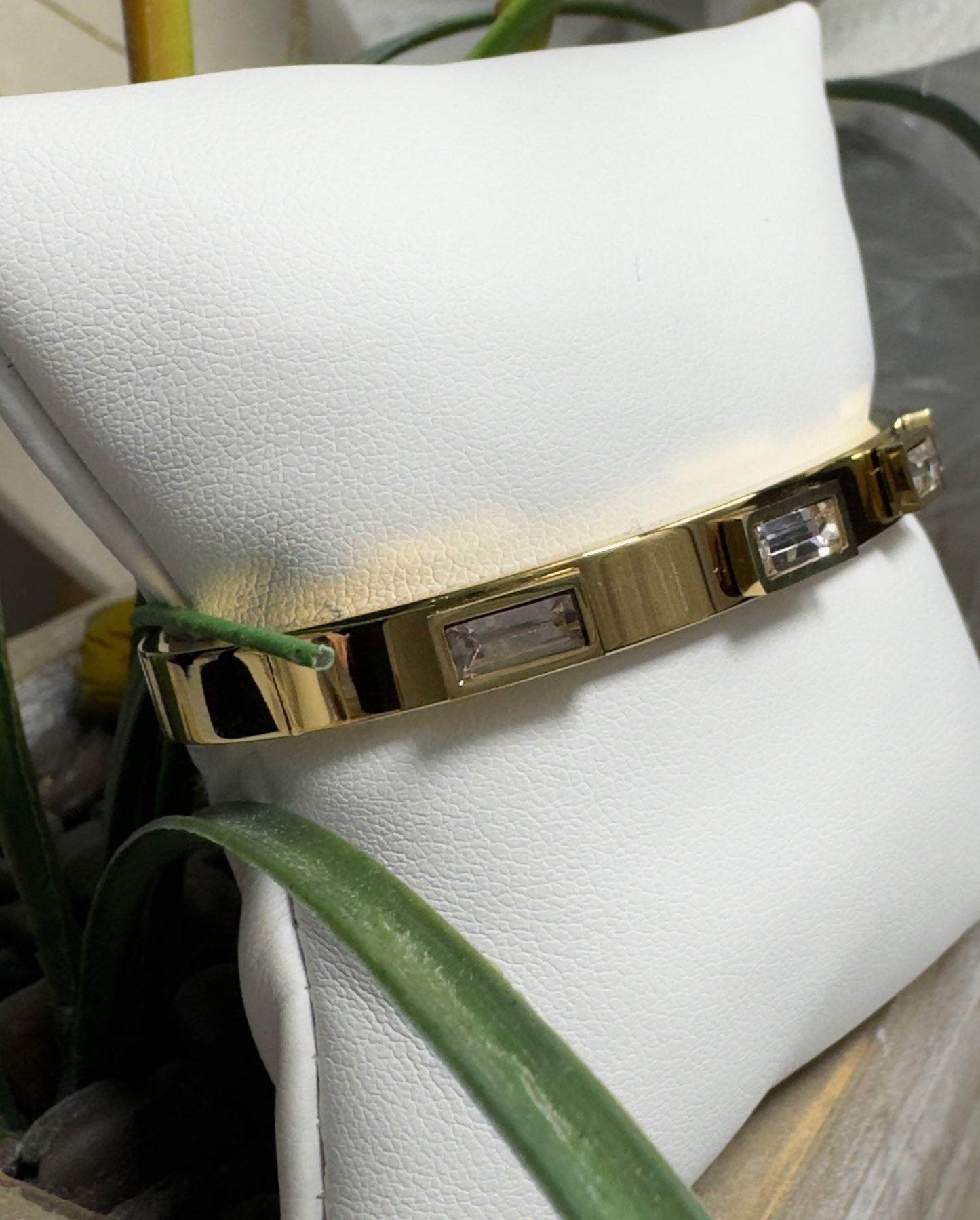 18kt gold plated cubic zirconia bezel stainless steel bangles (size 7) - Figi JewelsBangles