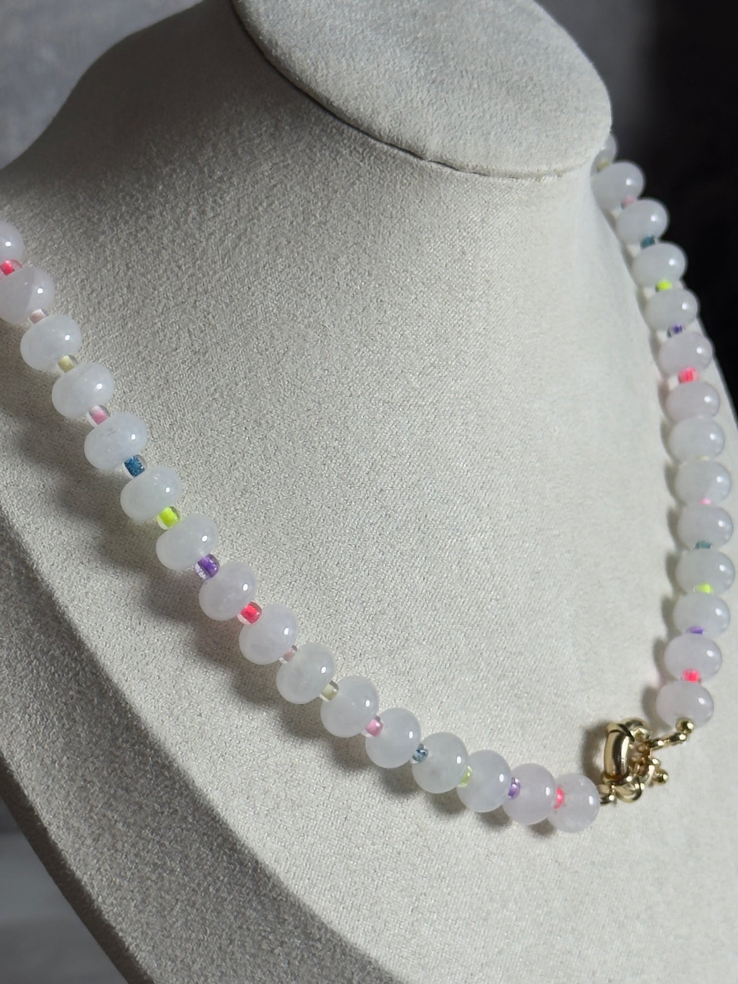 White Jade Rainbow Beaded Necklace