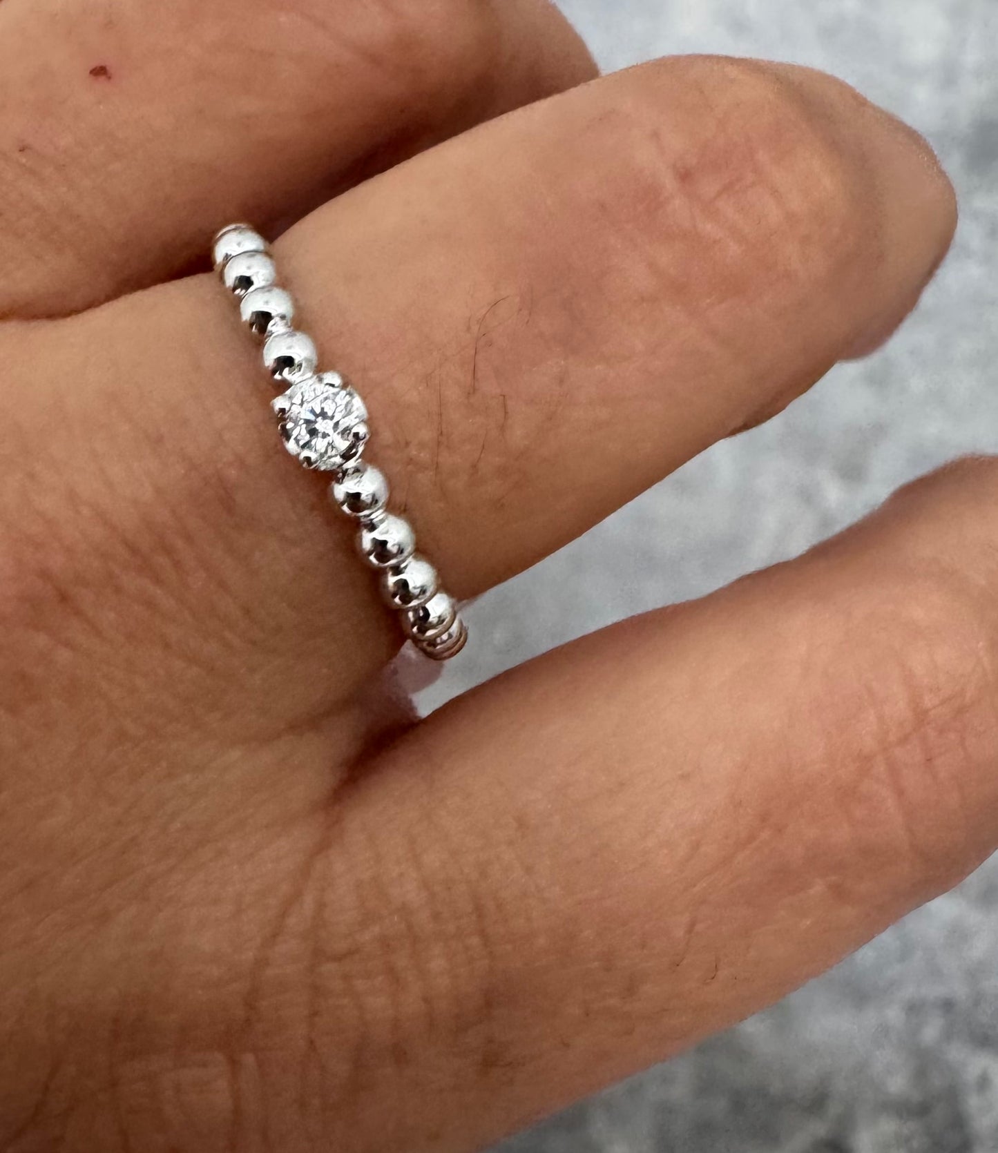 Silver Plated Beaded Crystal Ring Waterproof & Tarnish Resistant