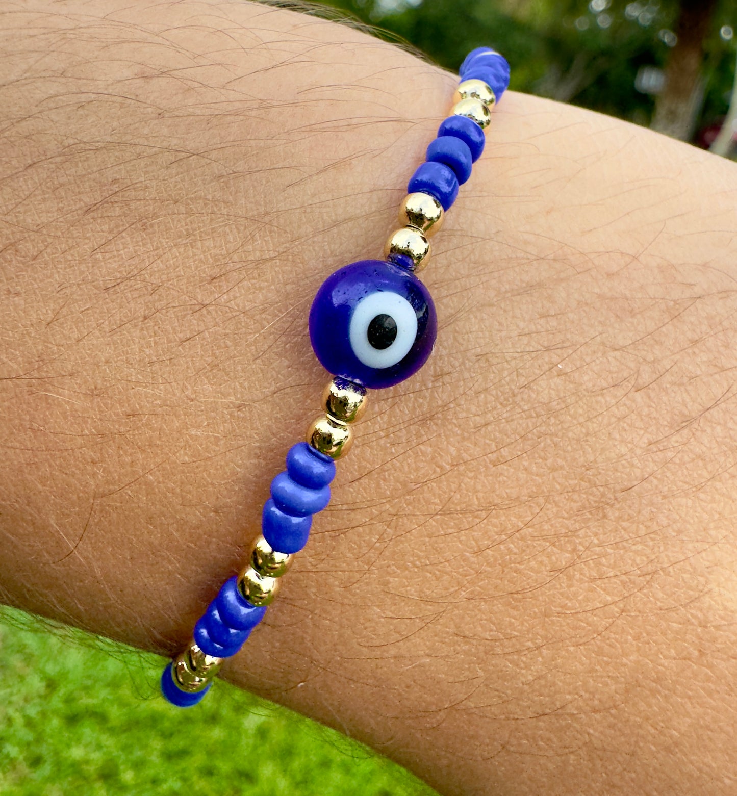 Blue Beaded Single Turkish Eye Bracelet