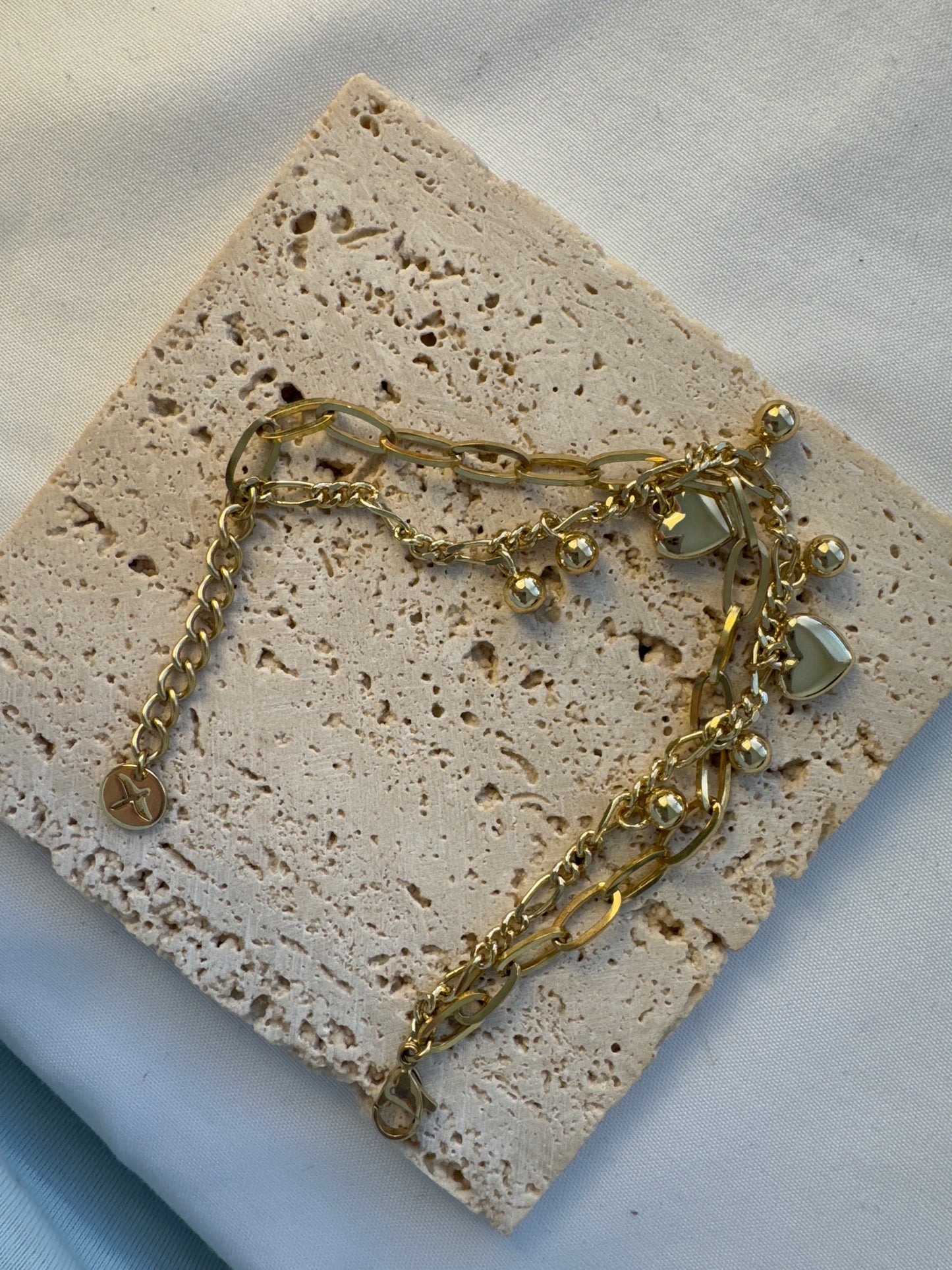 Double Charm Bracelet With Hearts