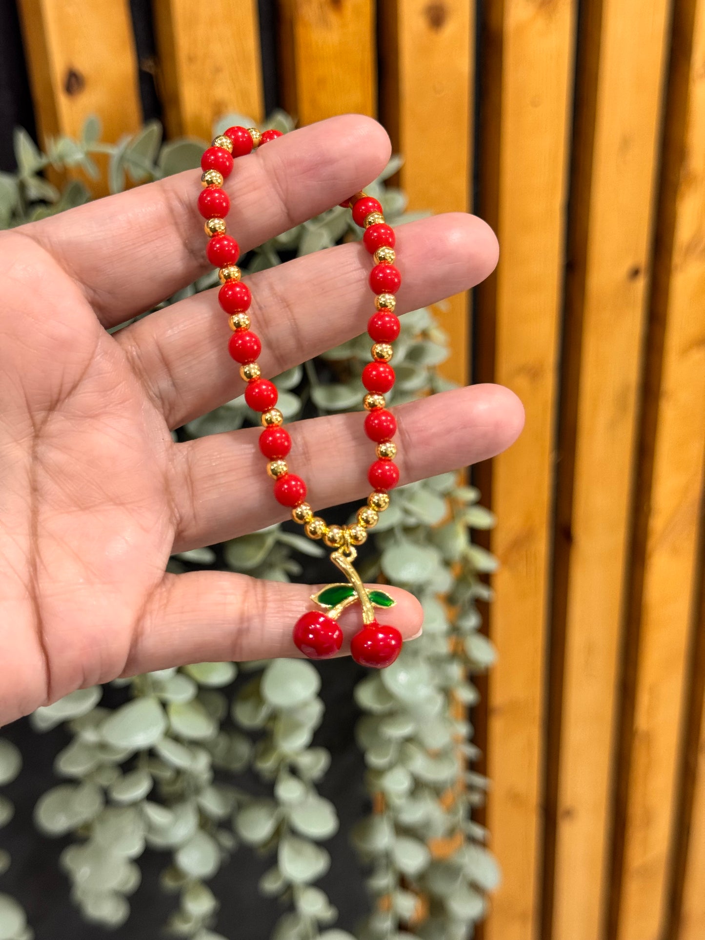 Cherry 🍒 Charm Beaded Elastic Bracelet