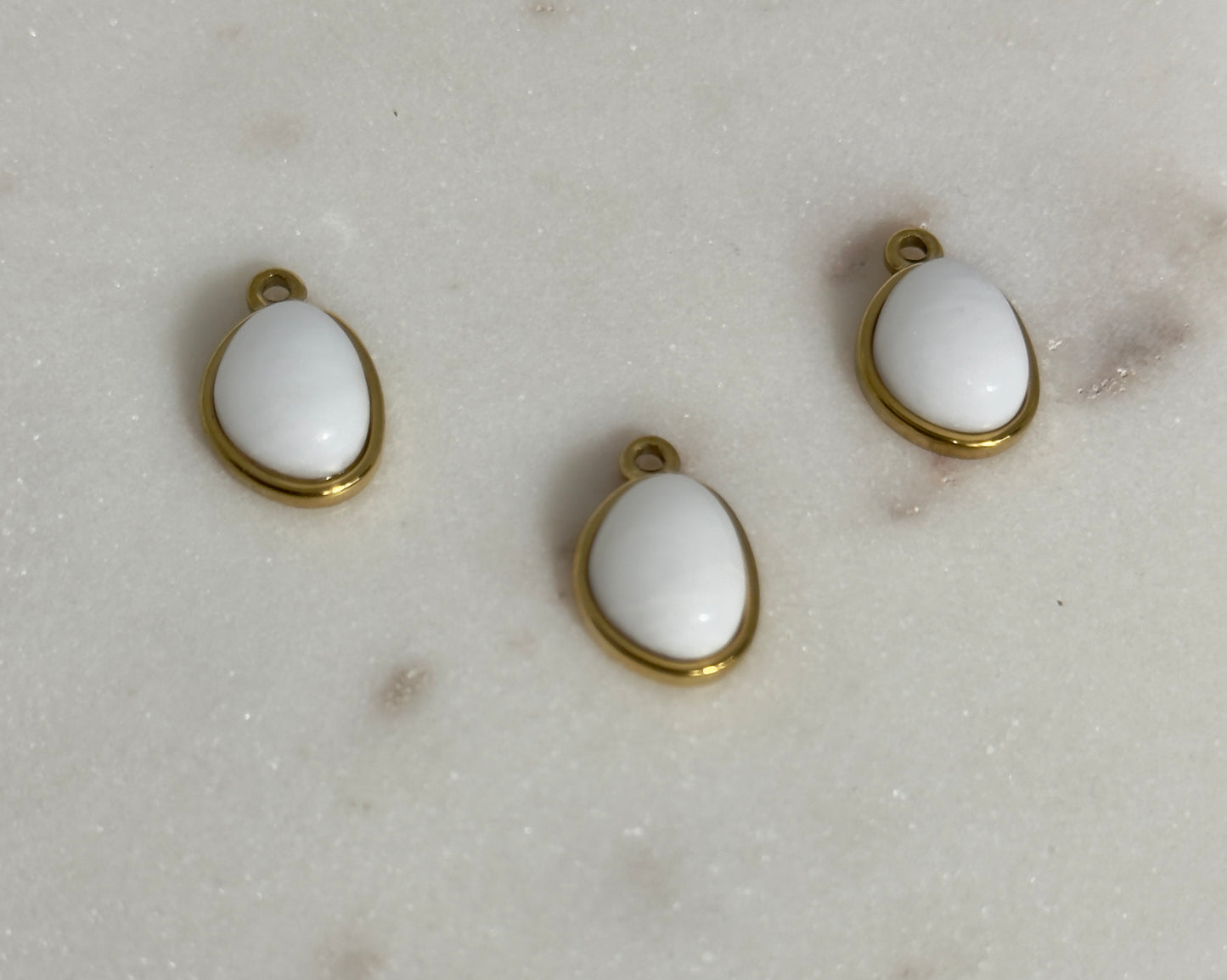White Oval Stainless Steel Charm