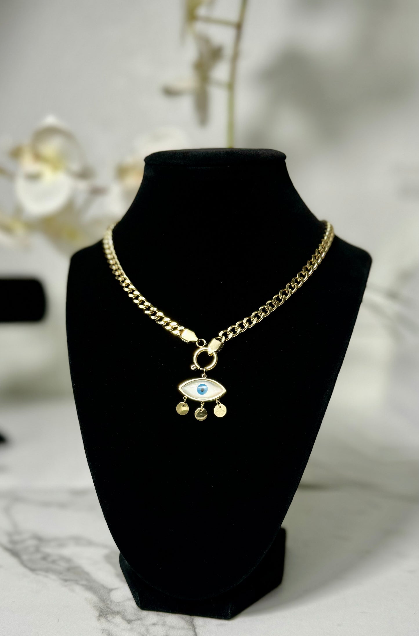 Hip Hop Street Design Cuban Link Chain Evil Eye Chain - 16.3 Inches