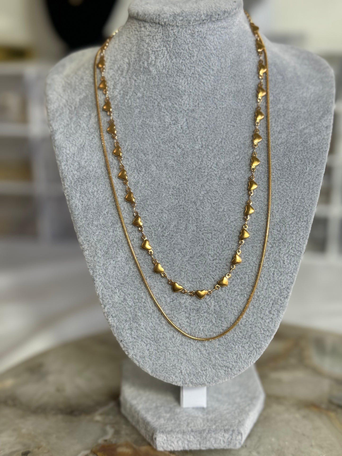 Double Chain Heart Necklace