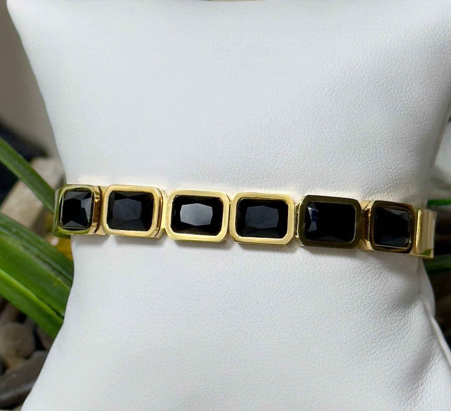 Stainless steel gold plated zirconnium stone classic cuff bracelet bangle - Figi Jewels