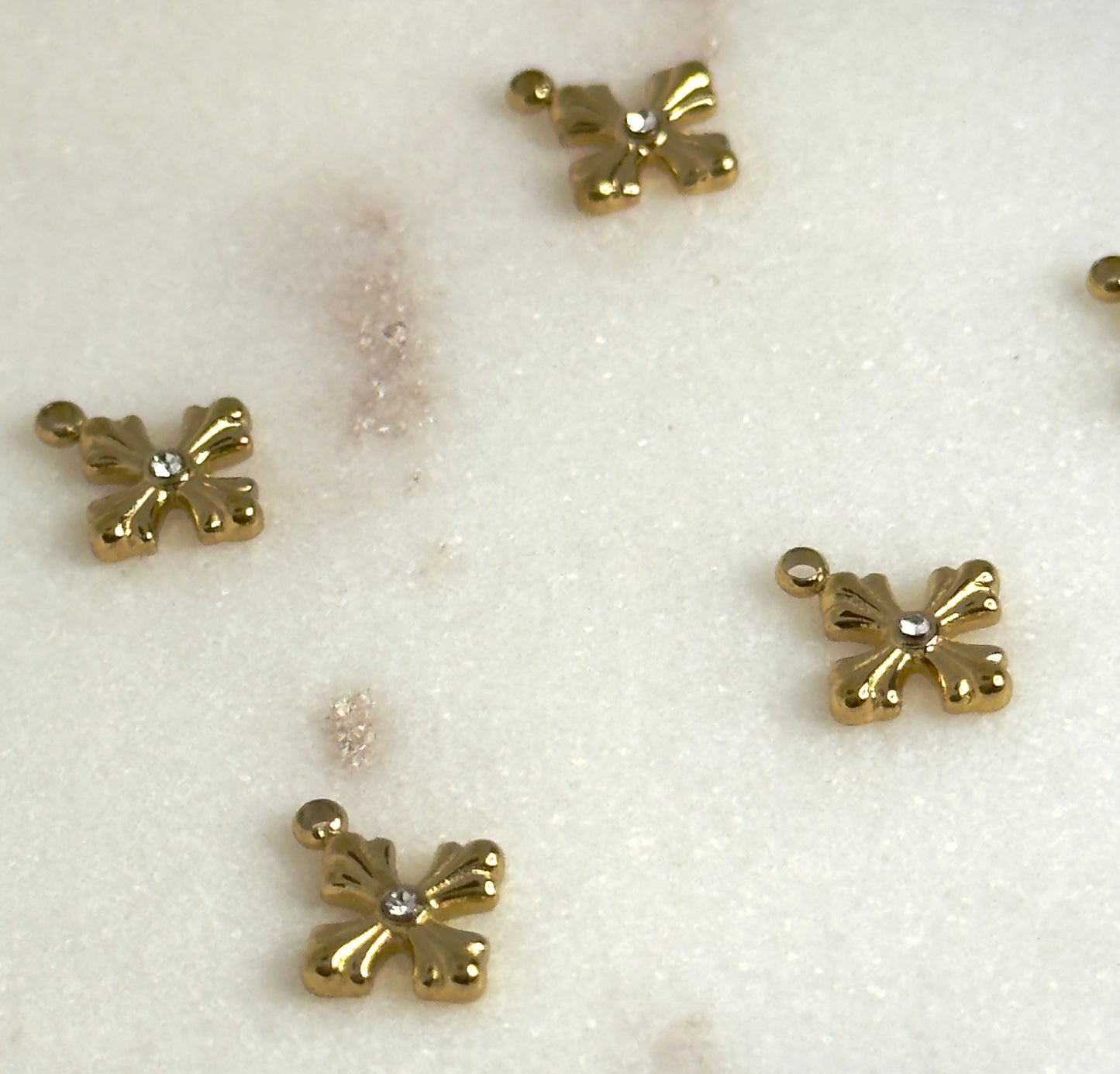 Mini Gold Bow Stainless Steel Charm with Crystal Detail