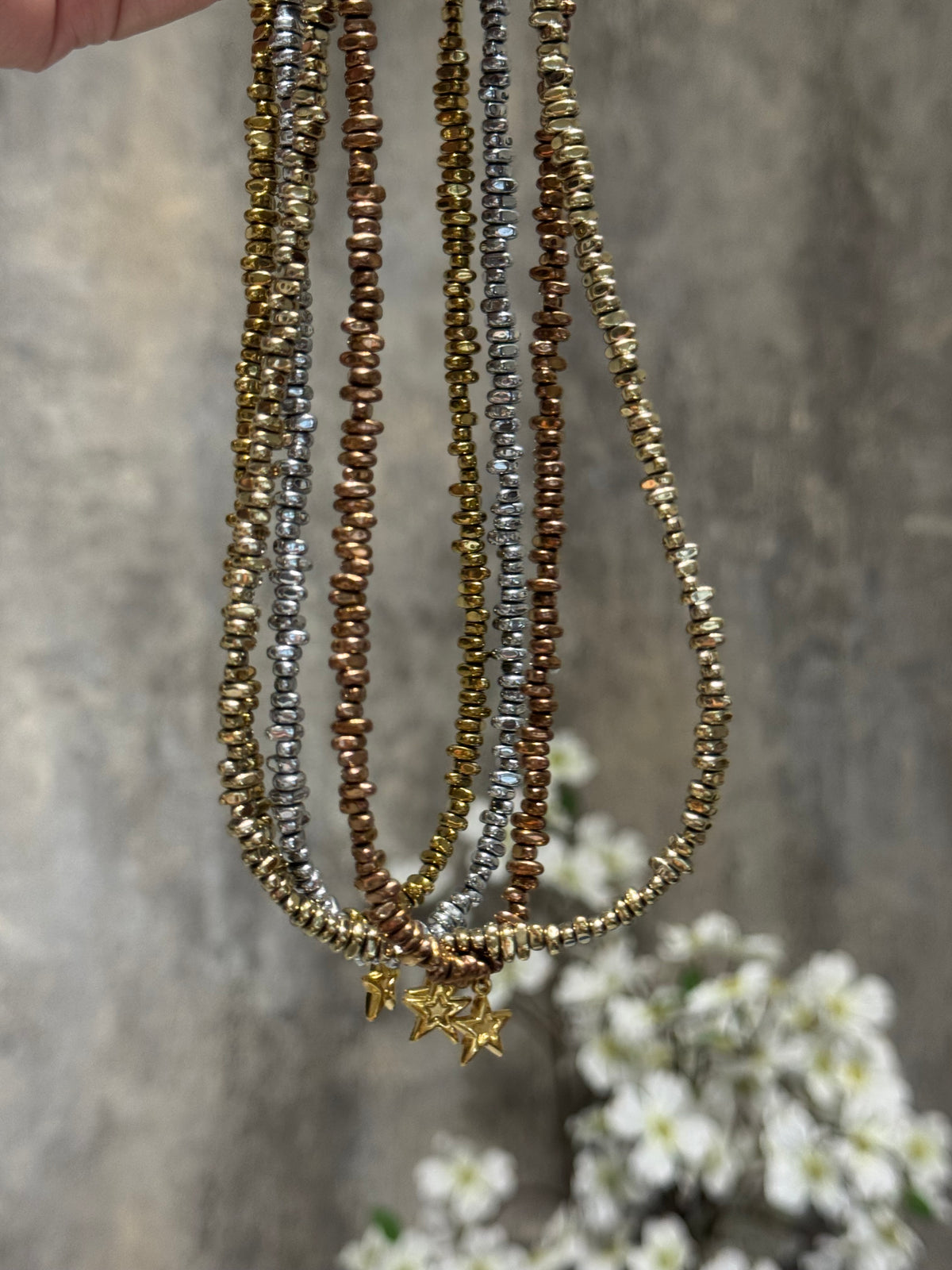 Handmade Hematite Star Charm Necklace – Gold, Silver & Rose Gold