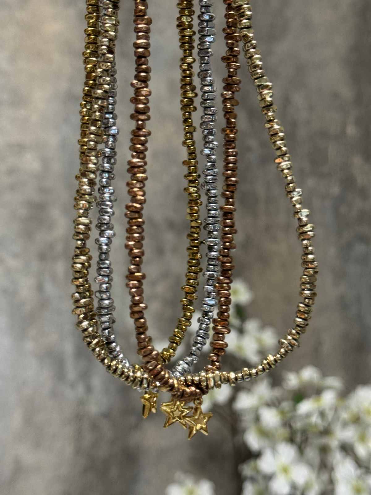 Handmade Hematite Star Charm Necklace – Gold, Silver & Rose Gold