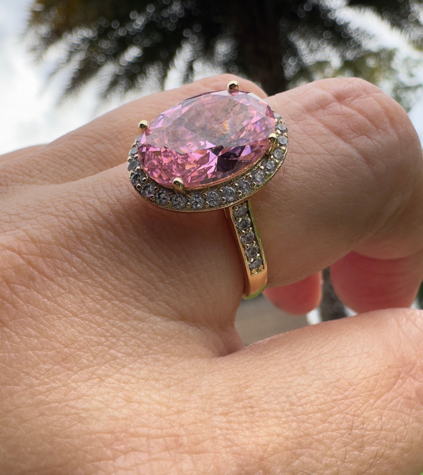 Oval Pink Crystal Ring