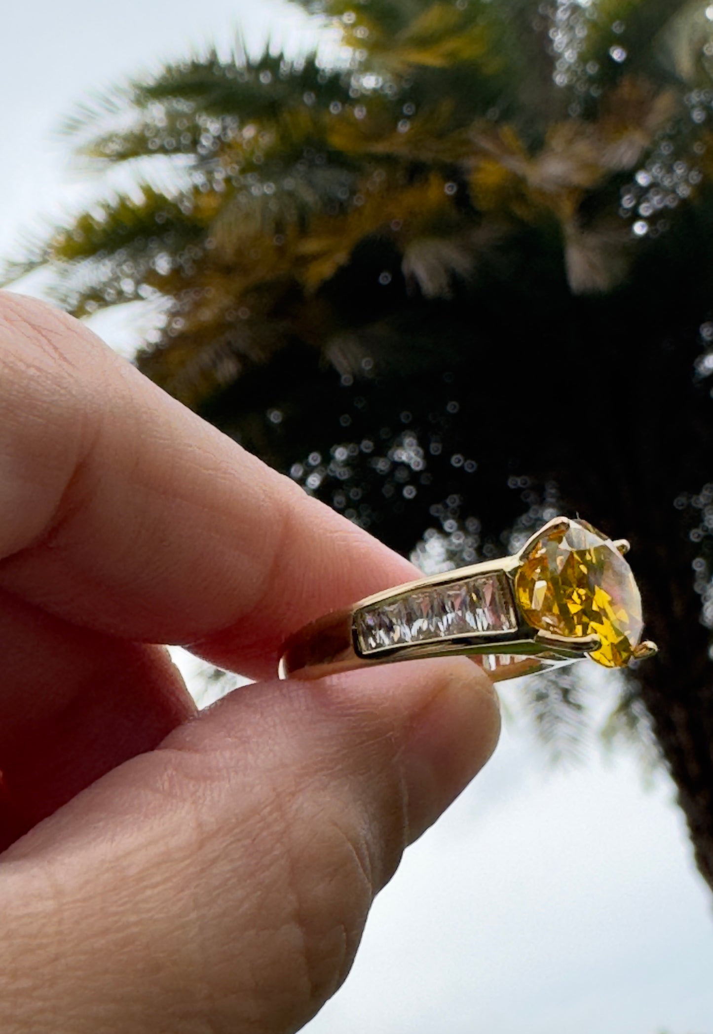 Oval Yellow Stone With Crystal Band