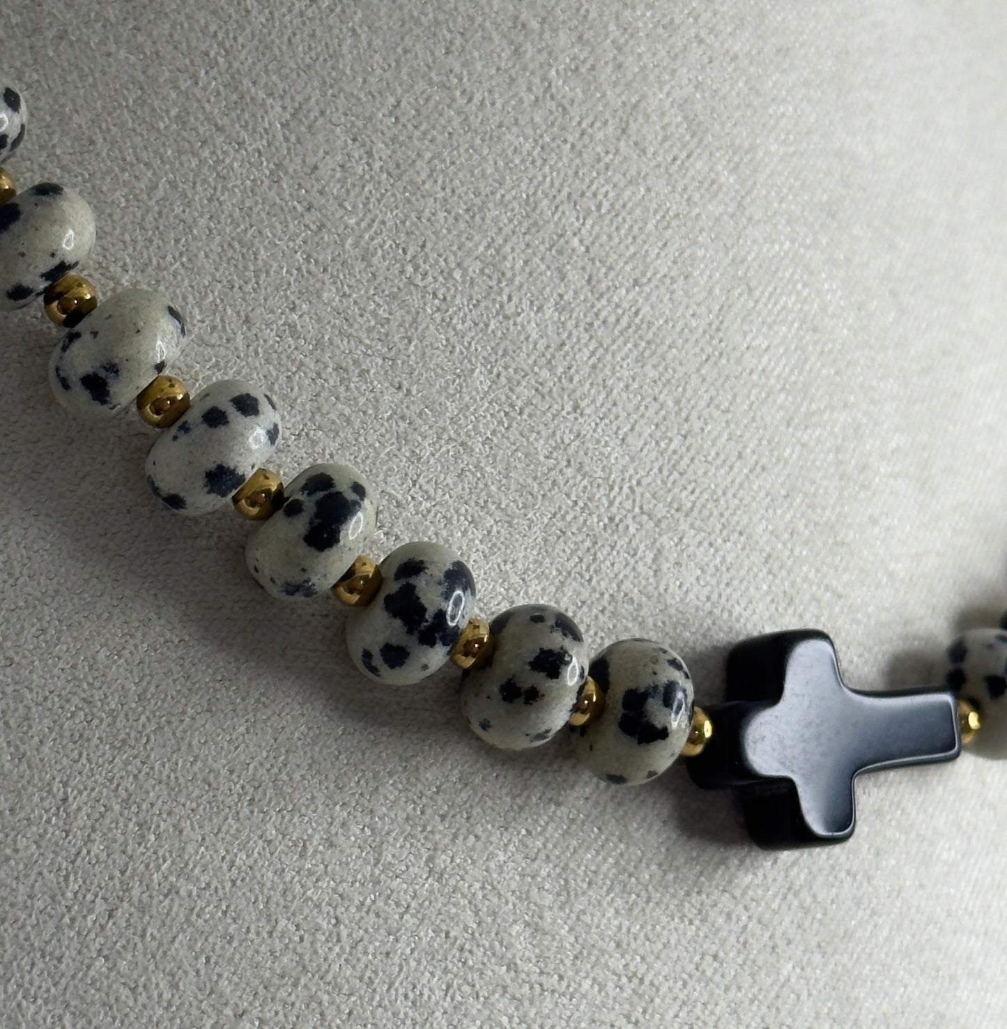 Divine Strength Dalmatian Jasper Cross Necklace