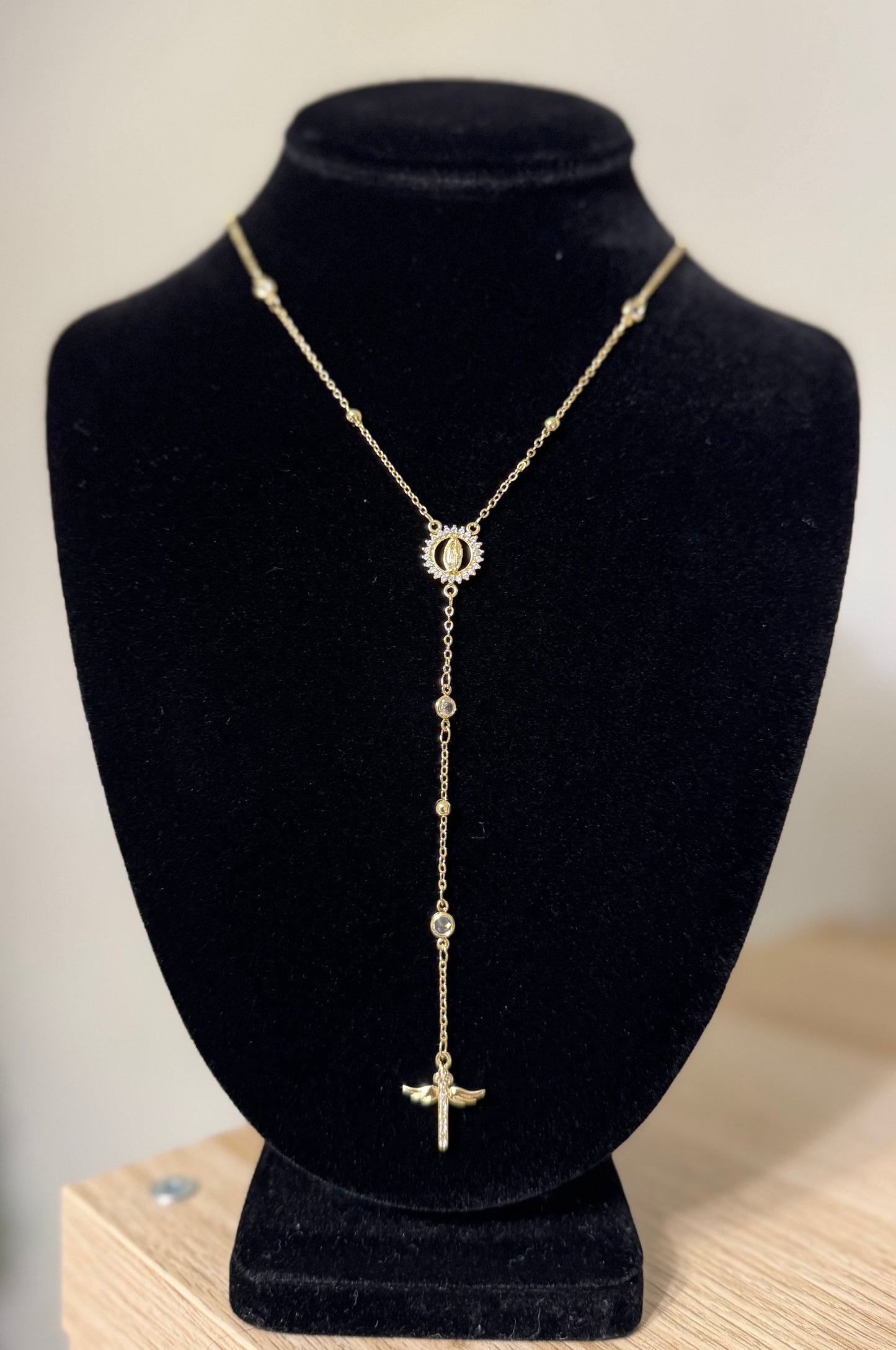 Guardian Cross Lariat Necklace 14KT Gold Plated Faith Necklace