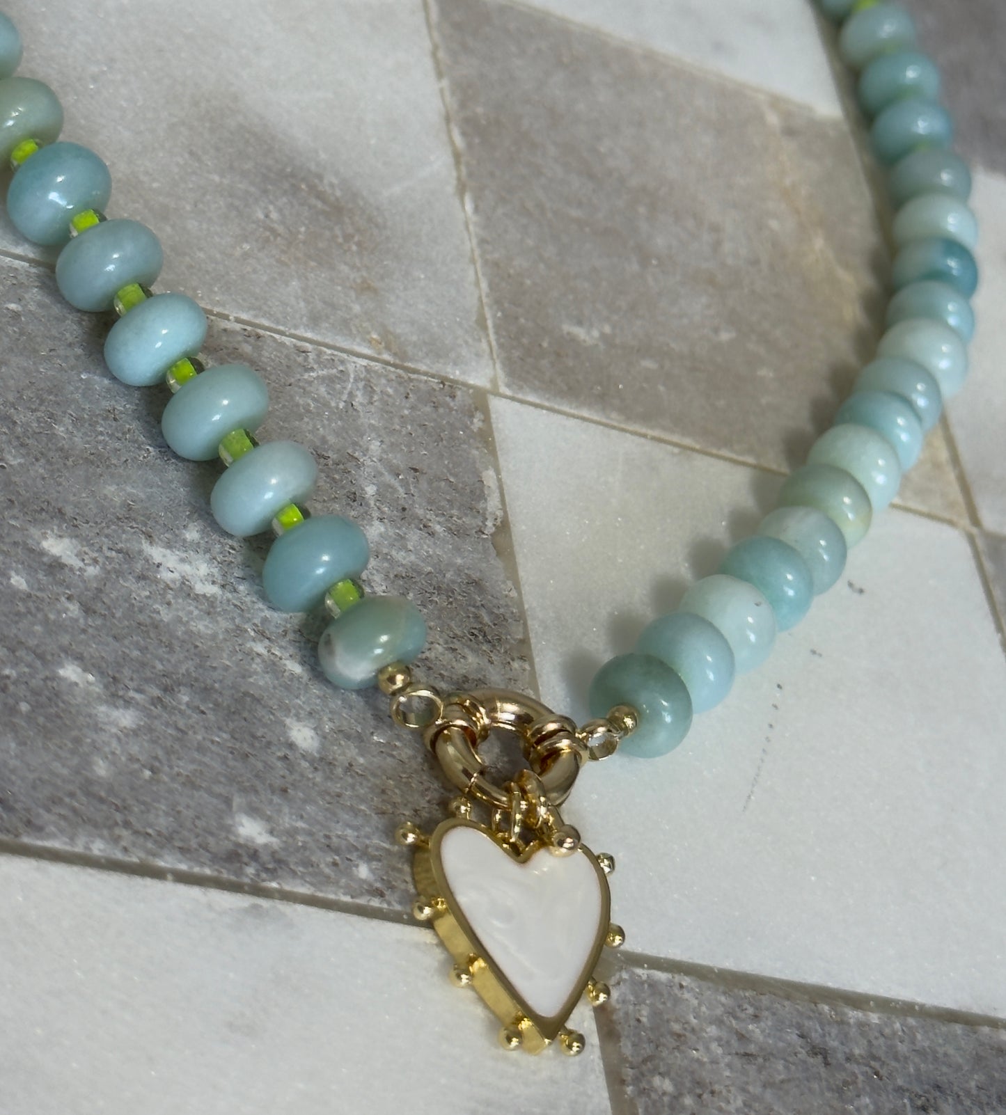 Handmade Amazonite Beaded Necklace with Heart Charm