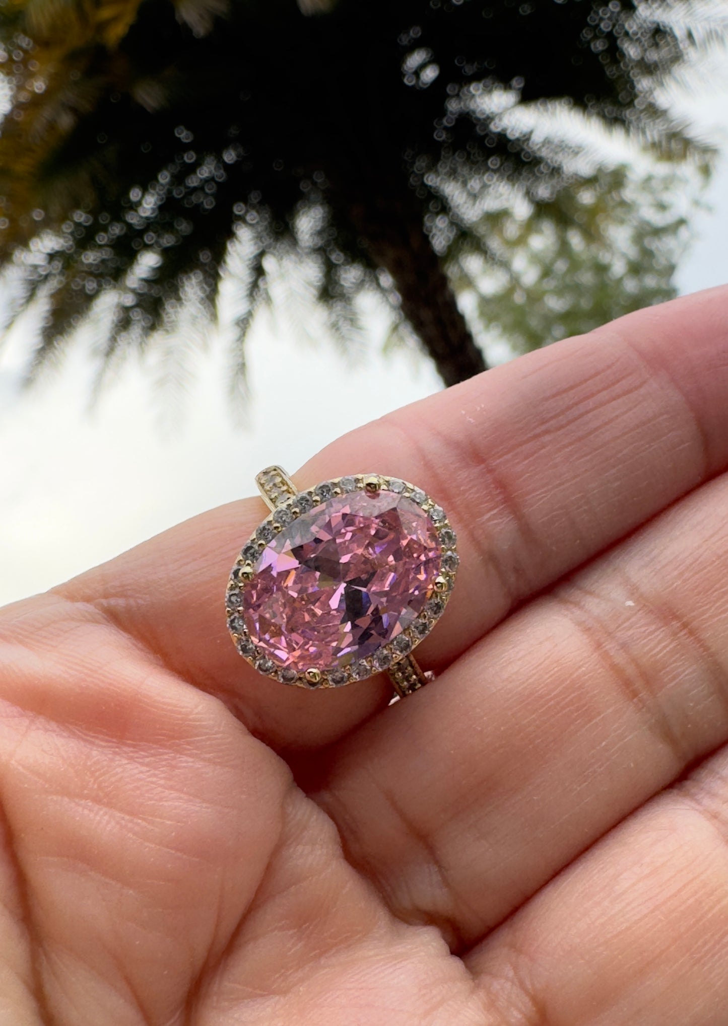 Oval Pink Crystal Ring