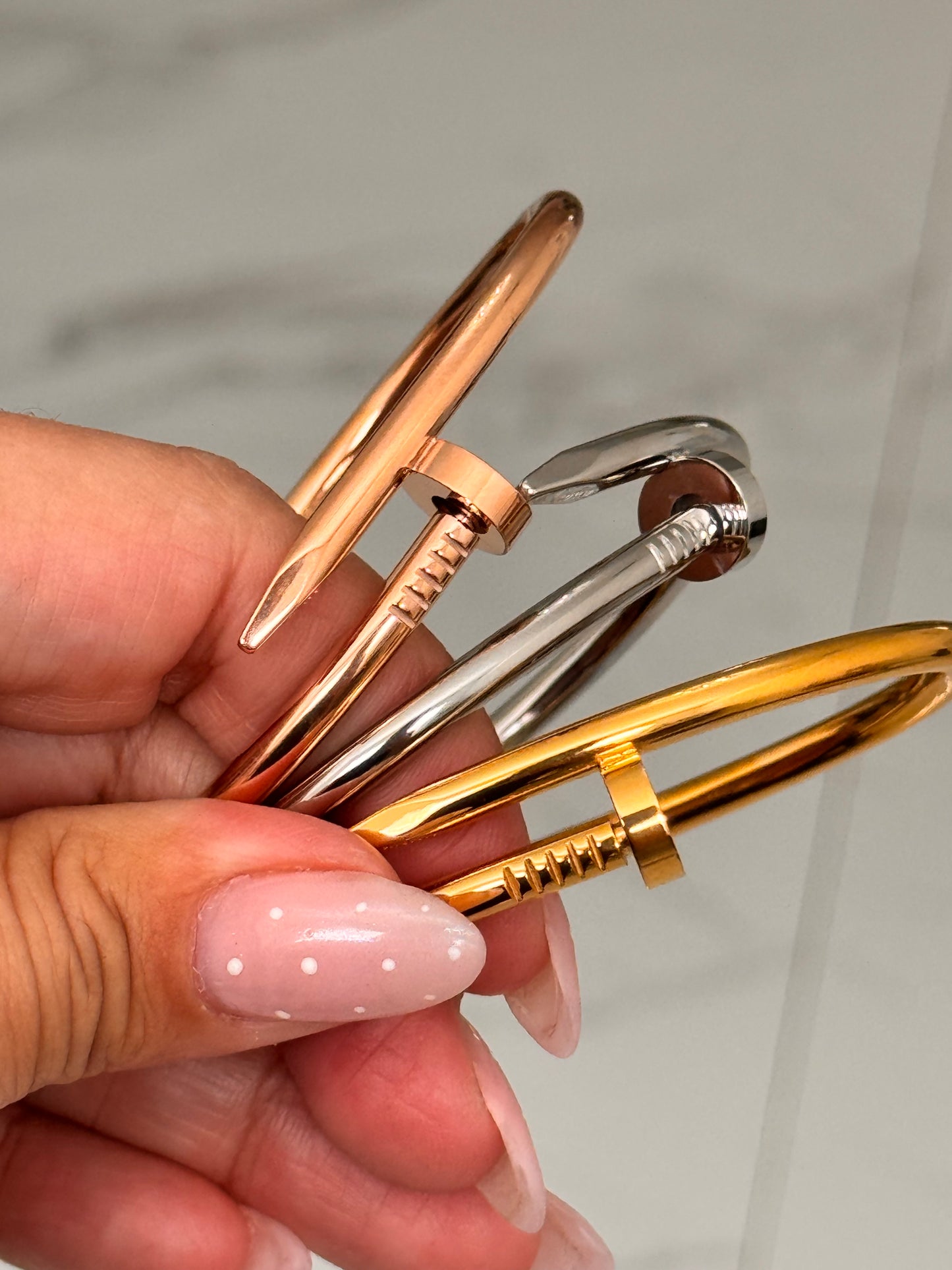 Nail Bangle Bracelet-  18KT Laminated Stainless Steel