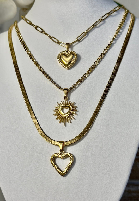 3 love series hearts adjustable necklaces set - Figi JewelsHeart pendants necklace