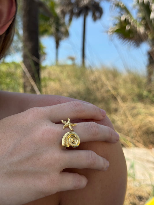 Starfish & Conch Adjustable Ring