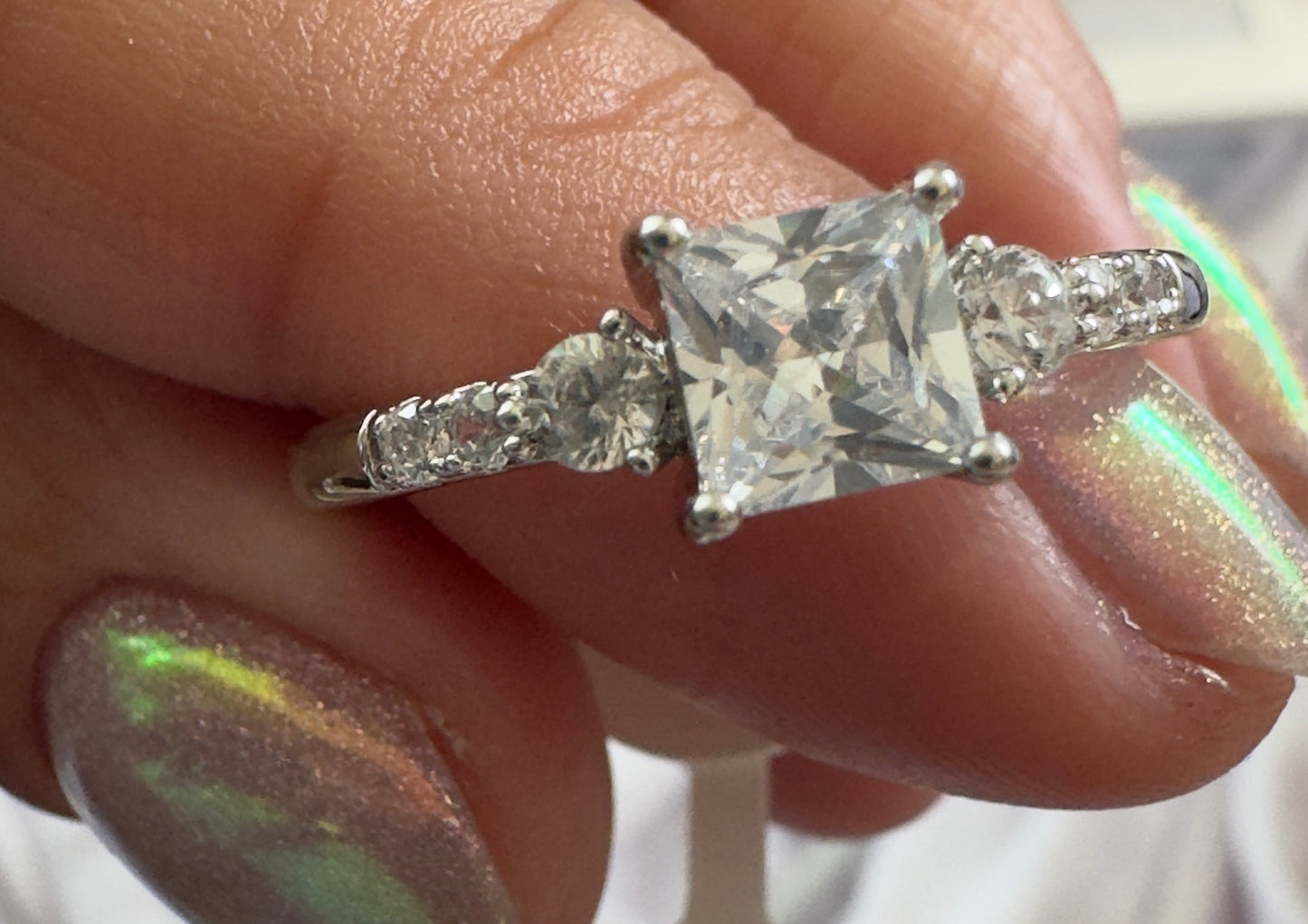 Princess Cut CZ Statement Ring – Silver Waterproof Engagement-Style Ring