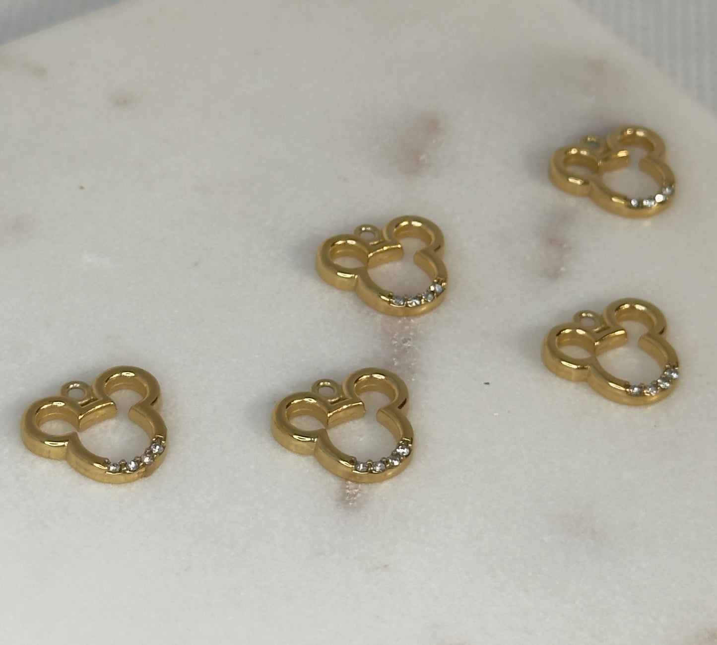 Gold Mouse Ears Stainless Steel Charm with Crystals