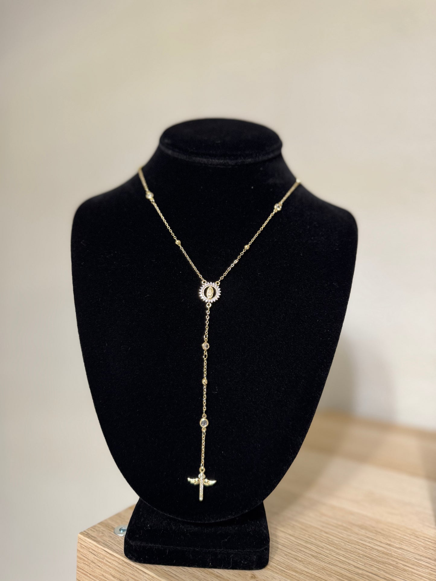 Guardian Cross Lariat Necklace 14KT Gold Plated Faith Necklace