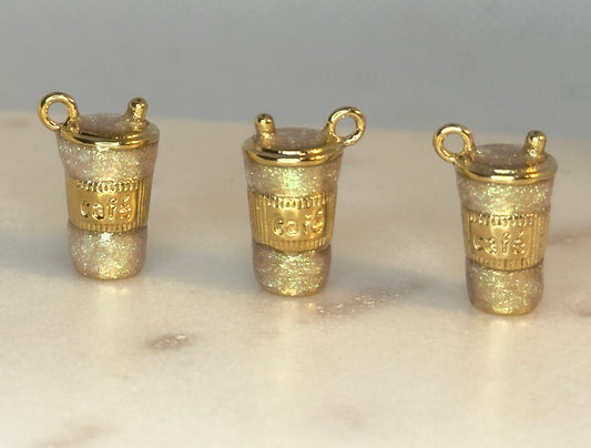 Gold Café Cup Stainless Steel Charm