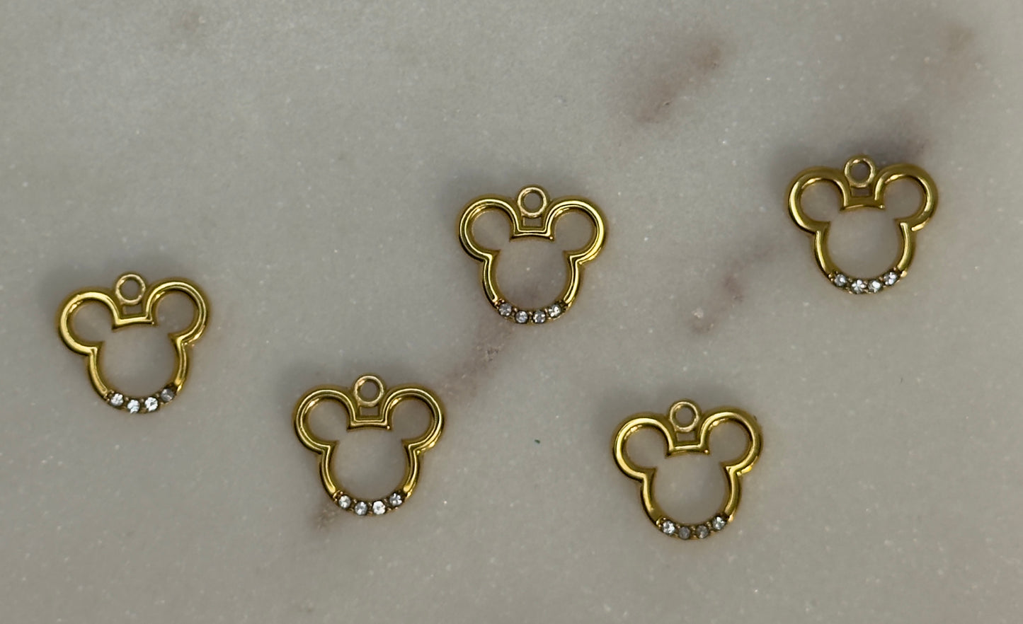 Gold Mouse Ears Stainless Steel Charm with Crystals