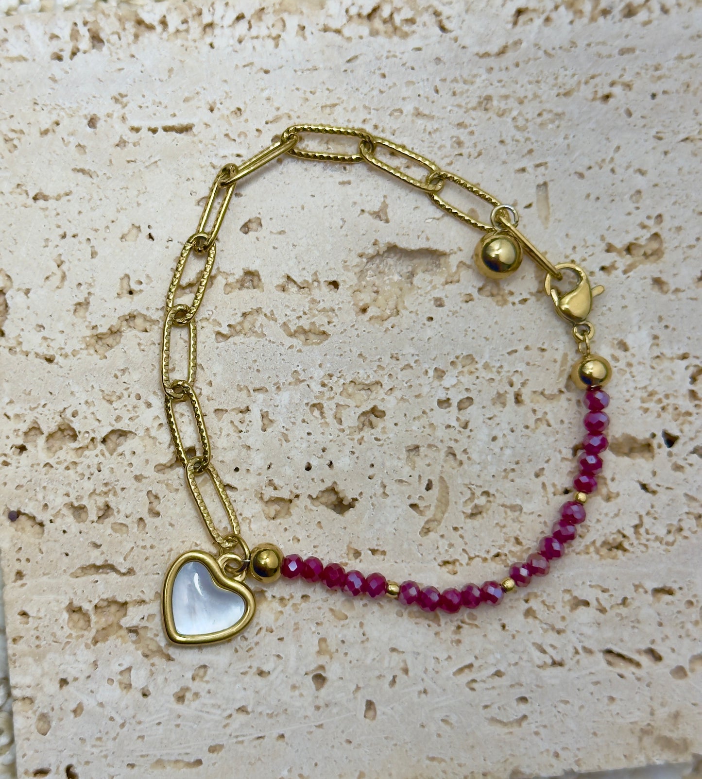 Fuschia Clip & Crystal Beads Bracelet