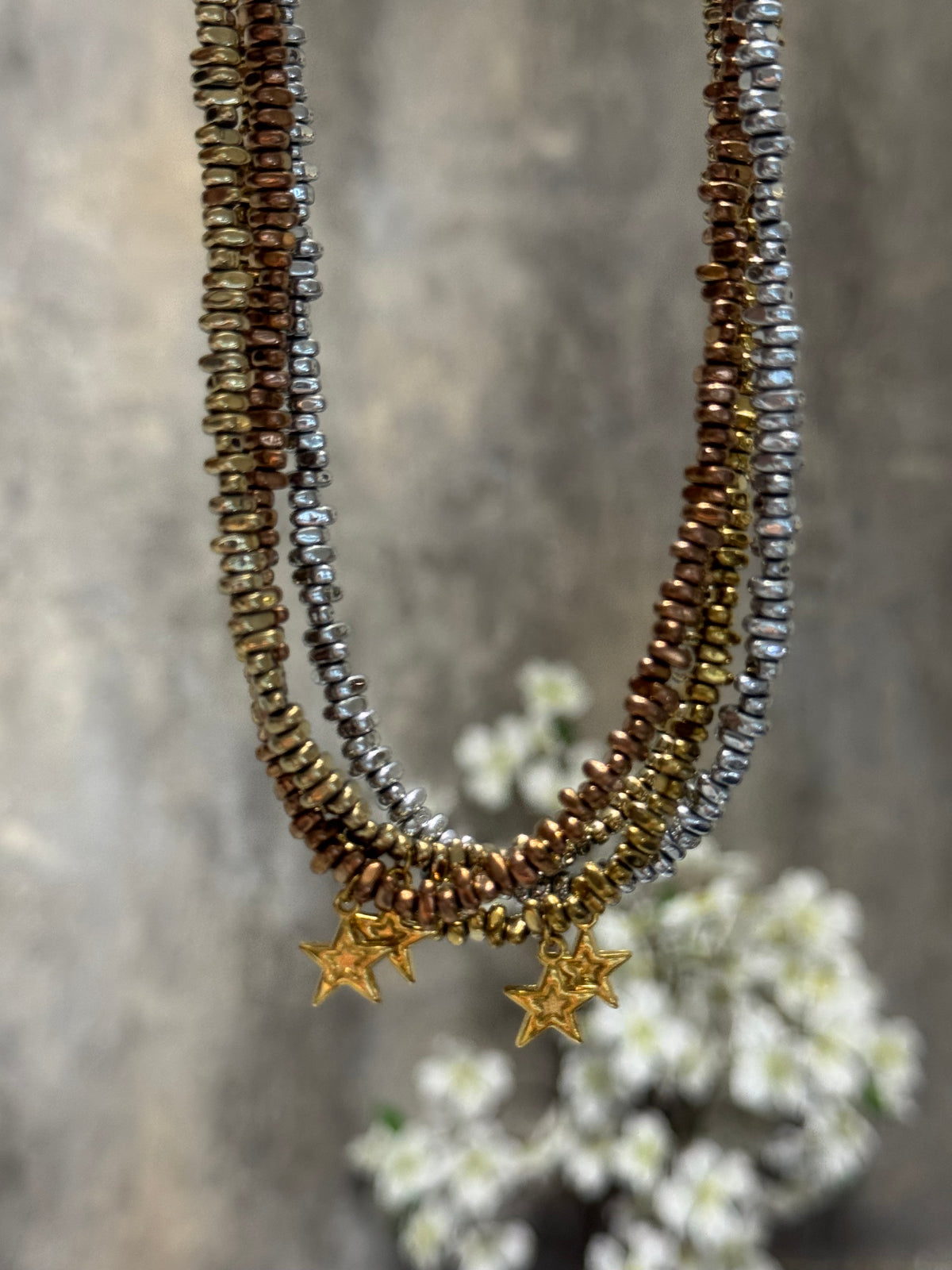 Handmade Hematite Star Charm Necklace – Gold, Silver & Rose Gold