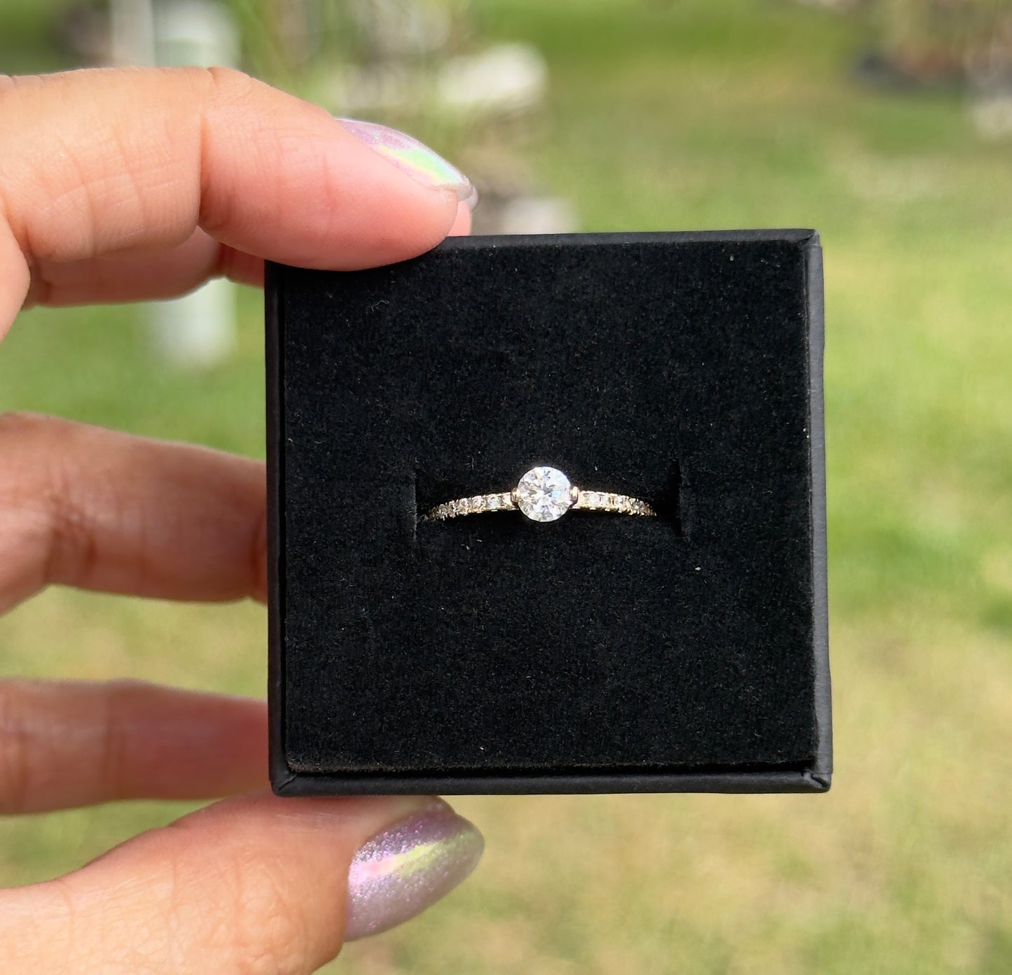 Round Cut CZ Solitaire Ring – 14KT Gold Plated Waterproof Pavé Band Ring