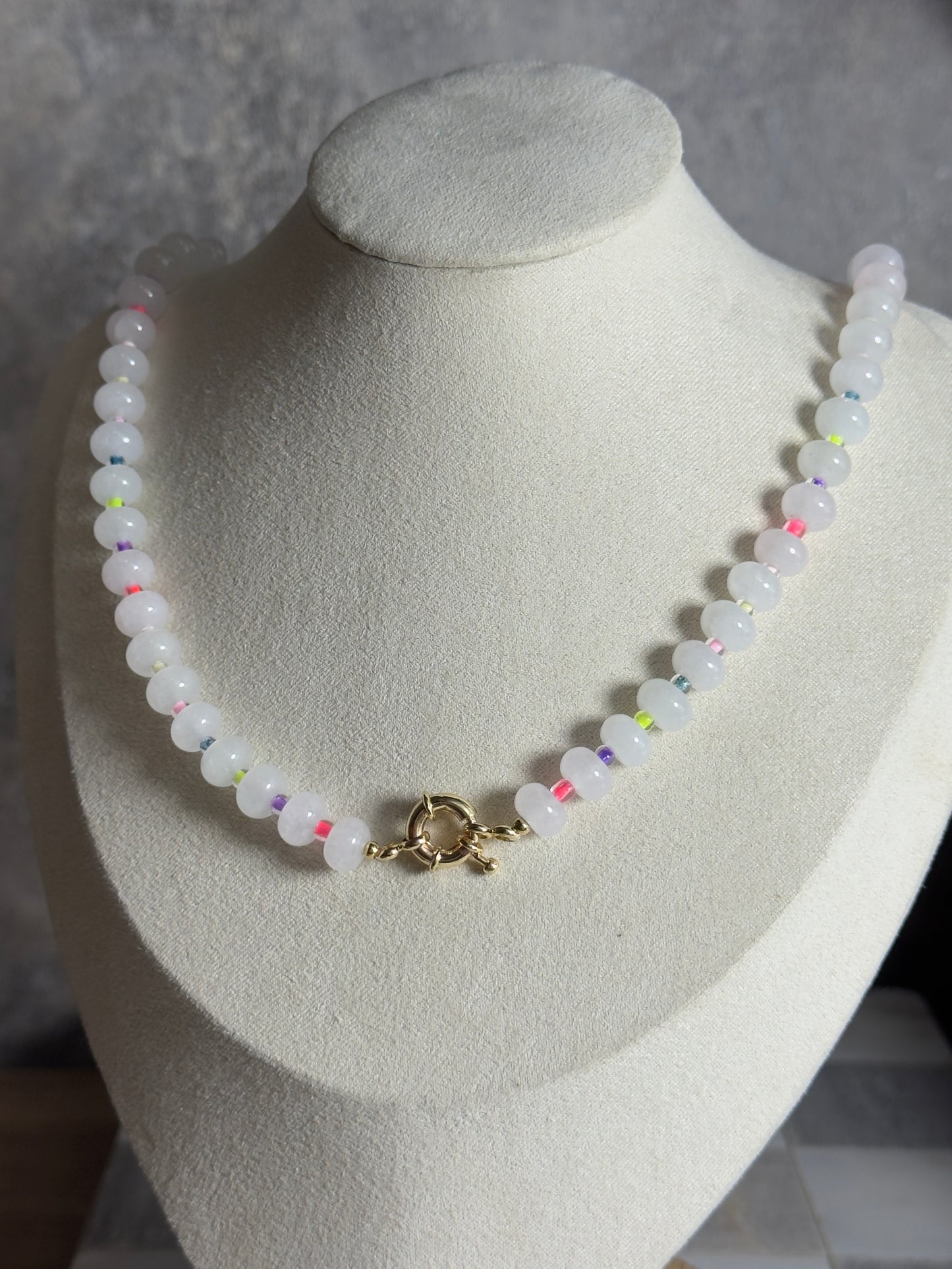 White Jade Rainbow Beaded Necklace