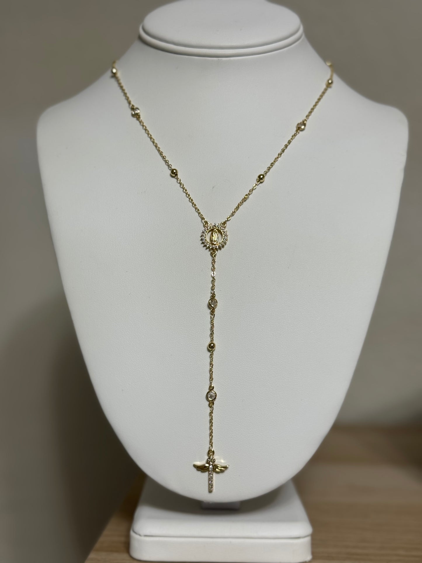 Guardian Cross Lariat Necklace 14KT Gold Plated Faith Necklace