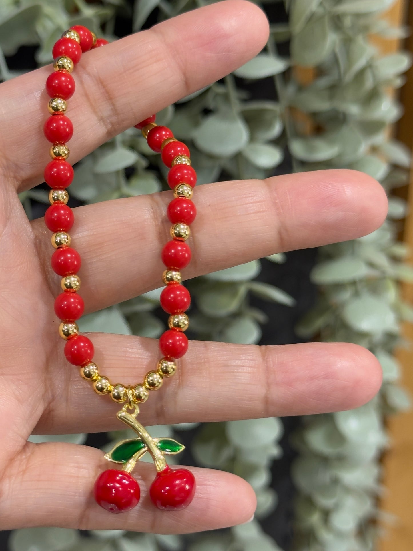 Cherry 🍒 Charm Beaded Elastic Bracelet
