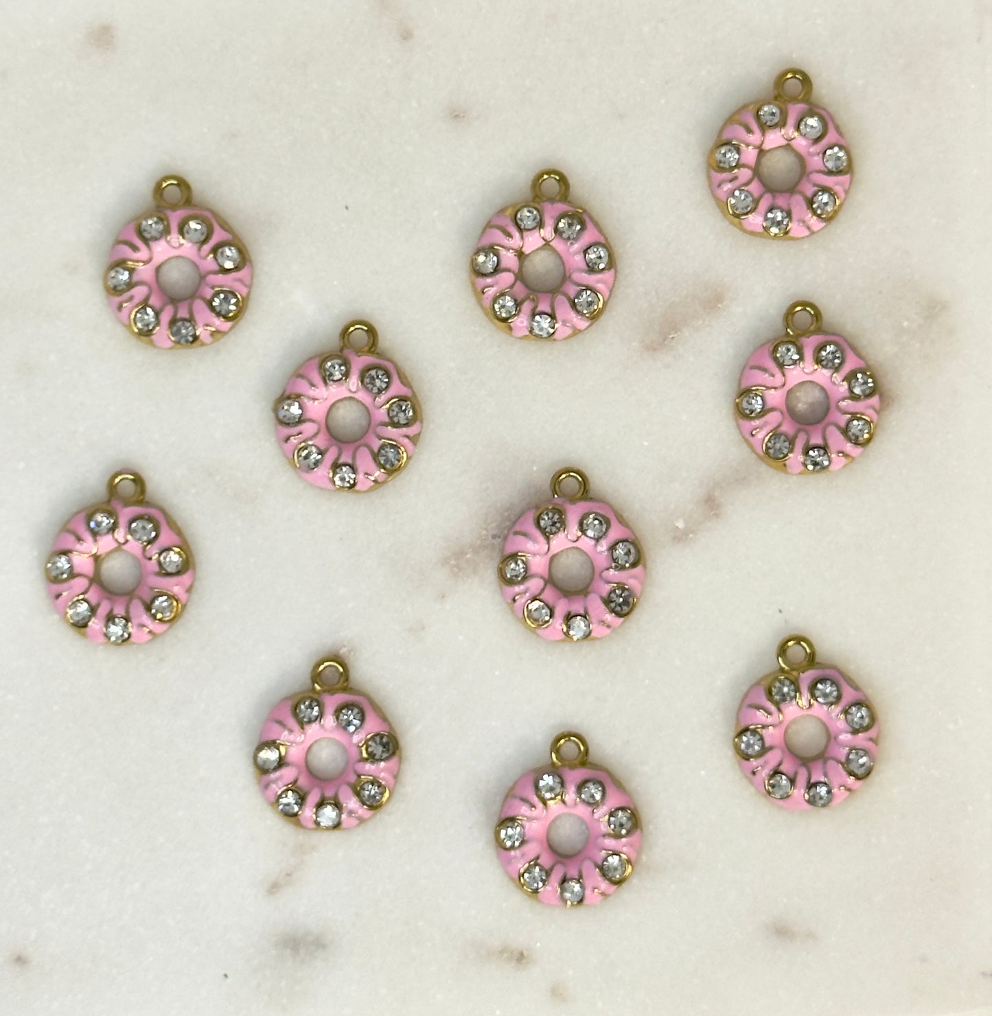 Pink Donut Stainless Steel Charm with Crystals