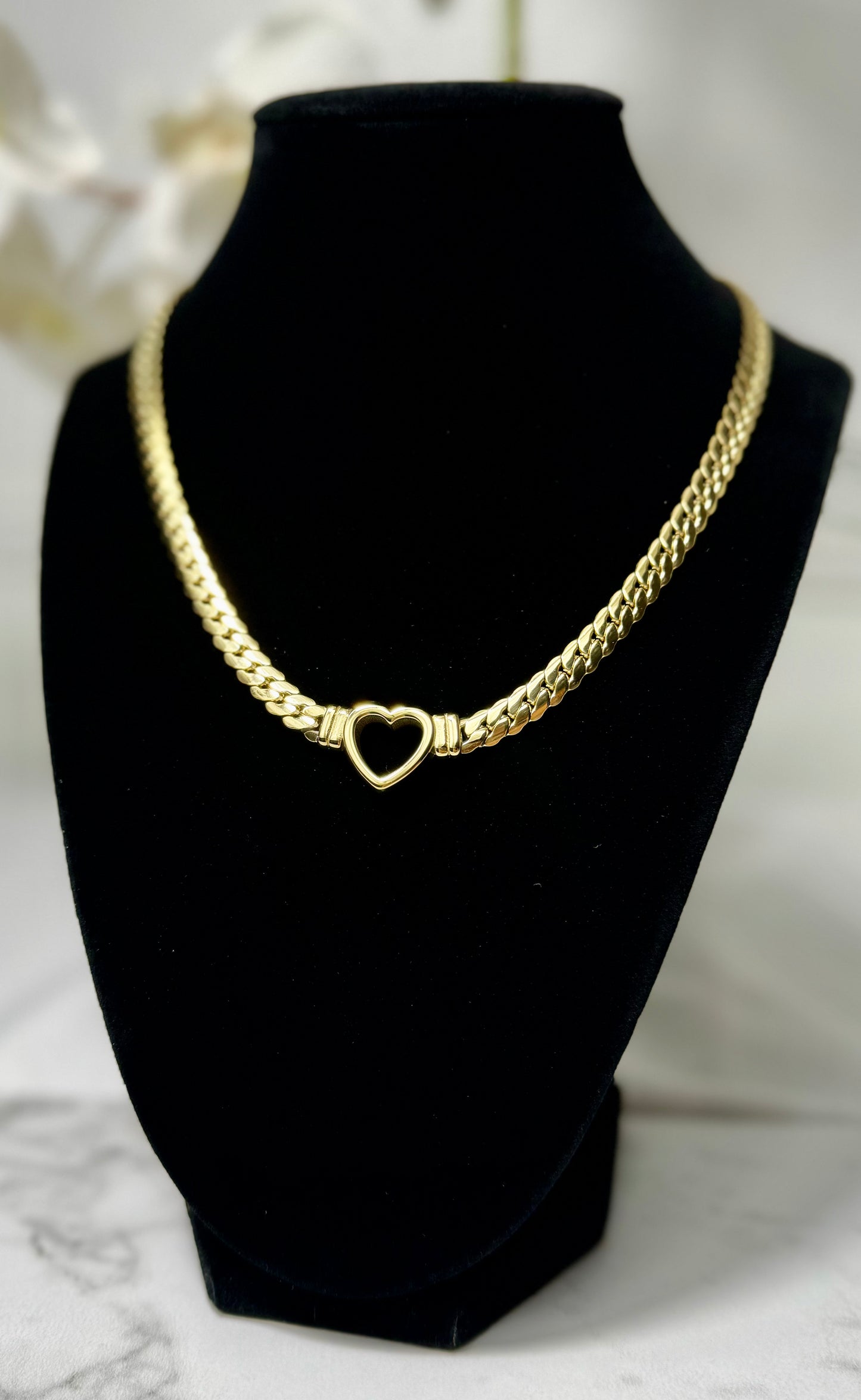 Thick Cuban Chain Heart Necklace Stainless Steel Love Collar Necklace