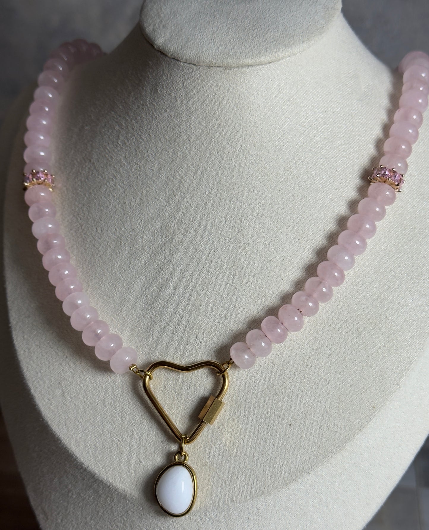 Handmade Rose Quartz Necklace with Pink Crystal Spacers