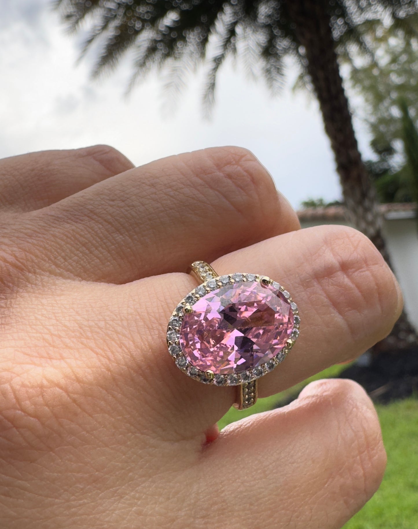 Oval Pink Crystal Ring