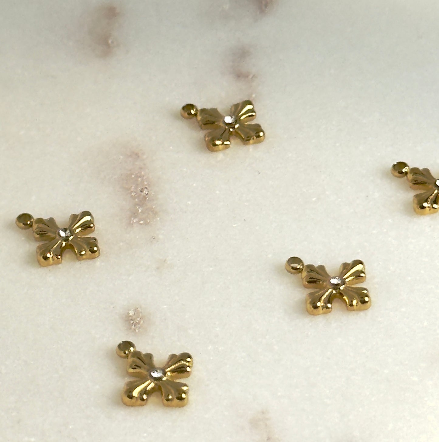 Mini Gold Bow Stainless Steel Charm with Crystal Detail