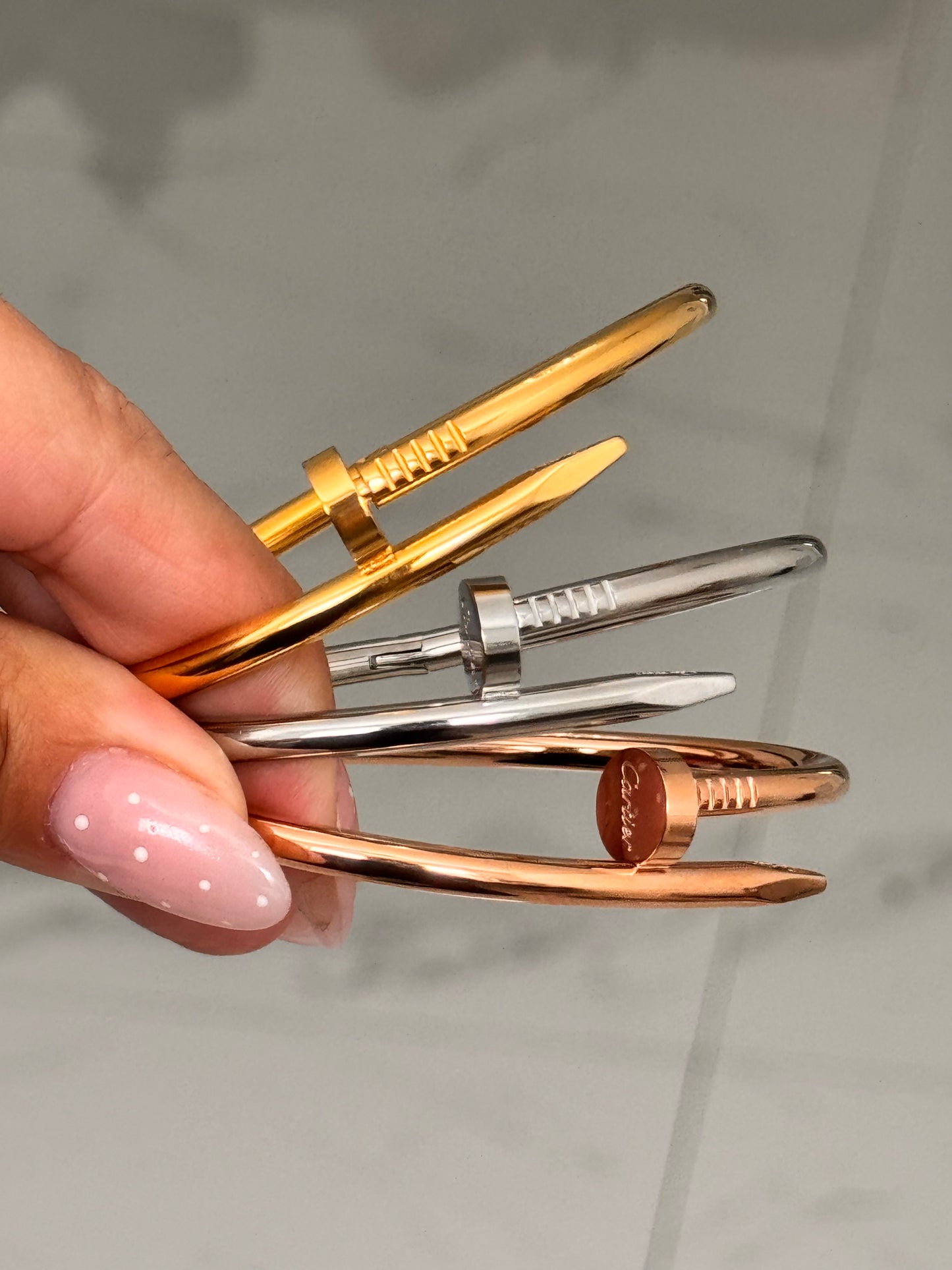 Nail Bangle Bracelet-  18KT Laminated Stainless Steel