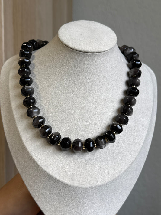 Silver Obsidian Natural Stone Necklace