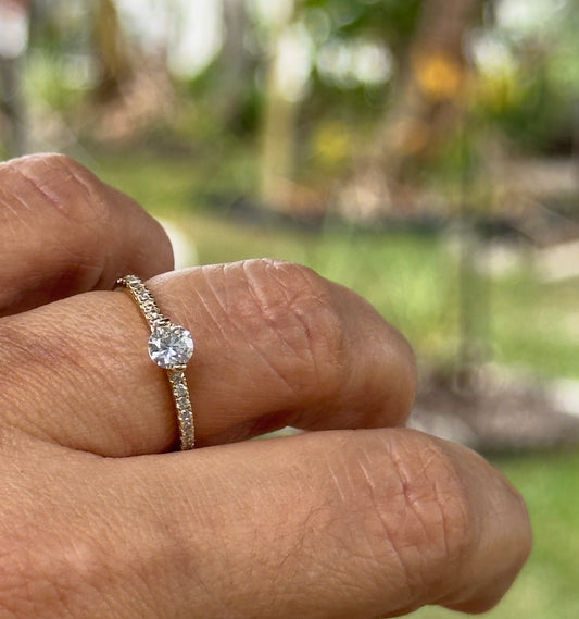 Round Cut CZ Solitaire Ring – 14KT Gold Plated Waterproof Pavé Band Ring