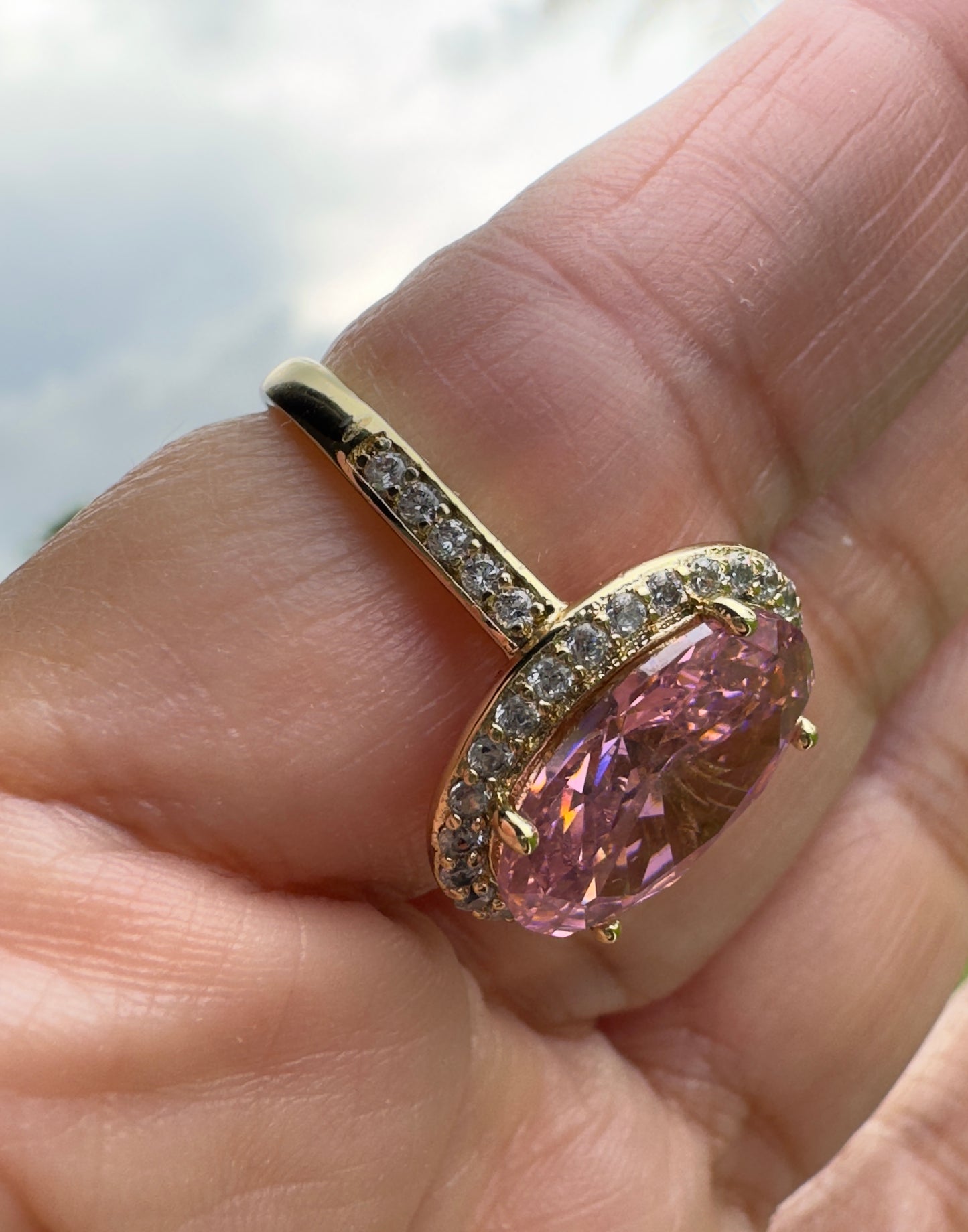 Oval Pink Crystal Ring