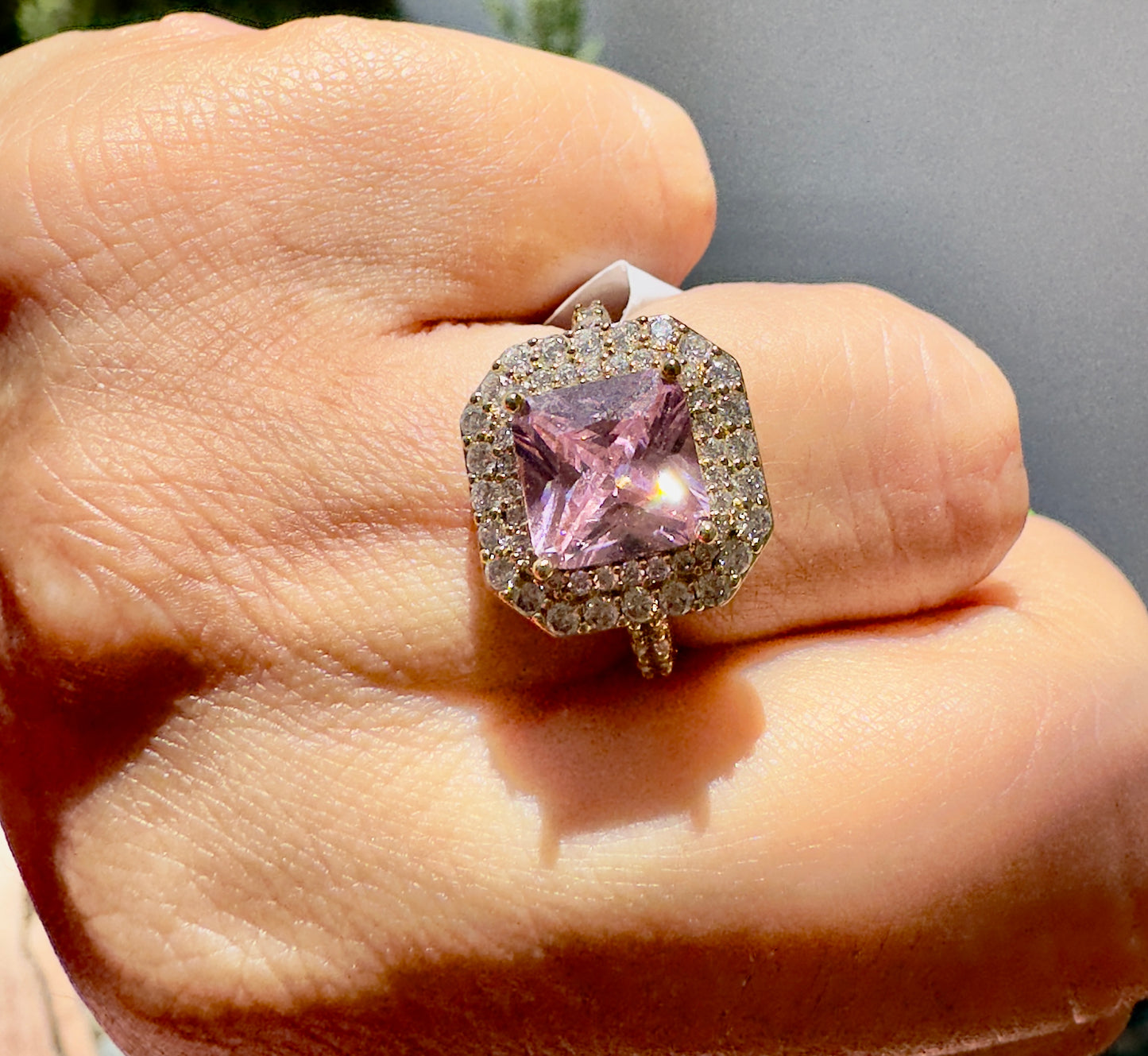 Pink Square Crystal Ring