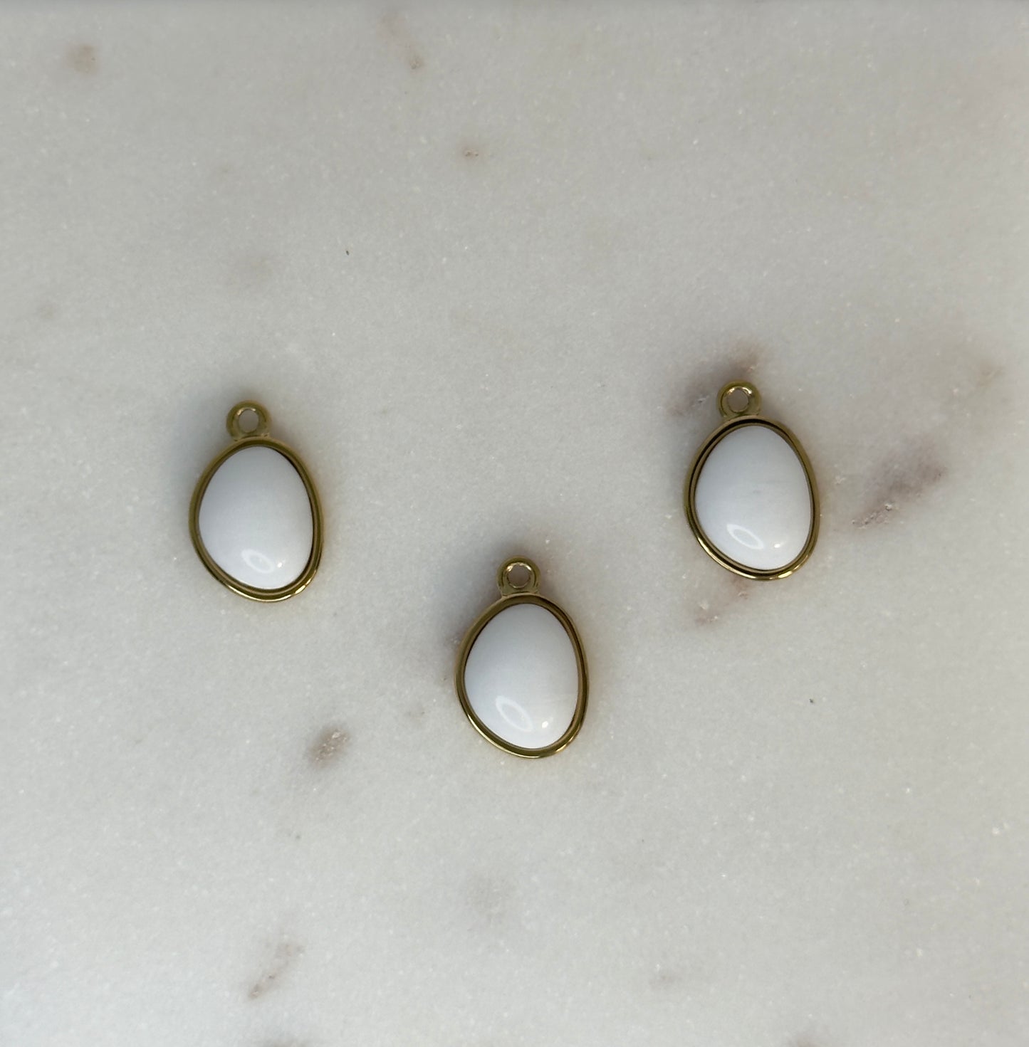 White Oval Stainless Steel Charm