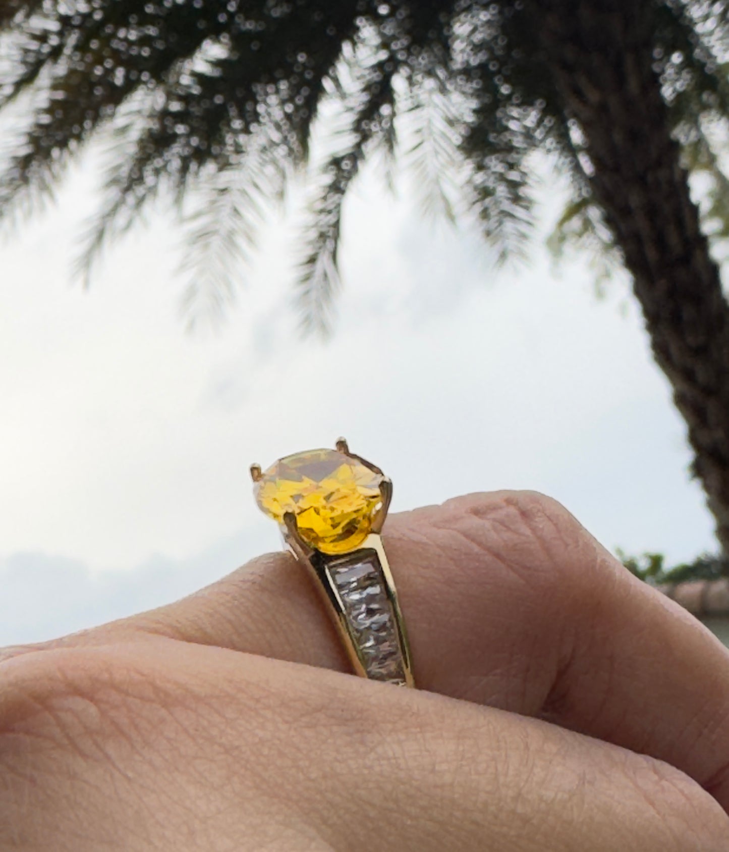 Oval Yellow Stone With Crystal Band