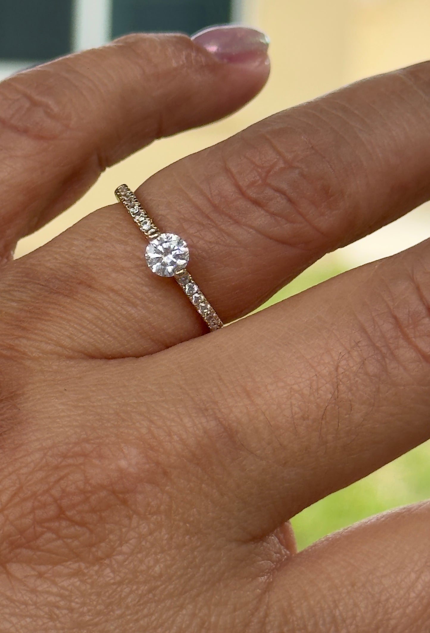 Round Cut CZ Solitaire Ring – 14KT Gold Plated Waterproof Pavé Band Ring