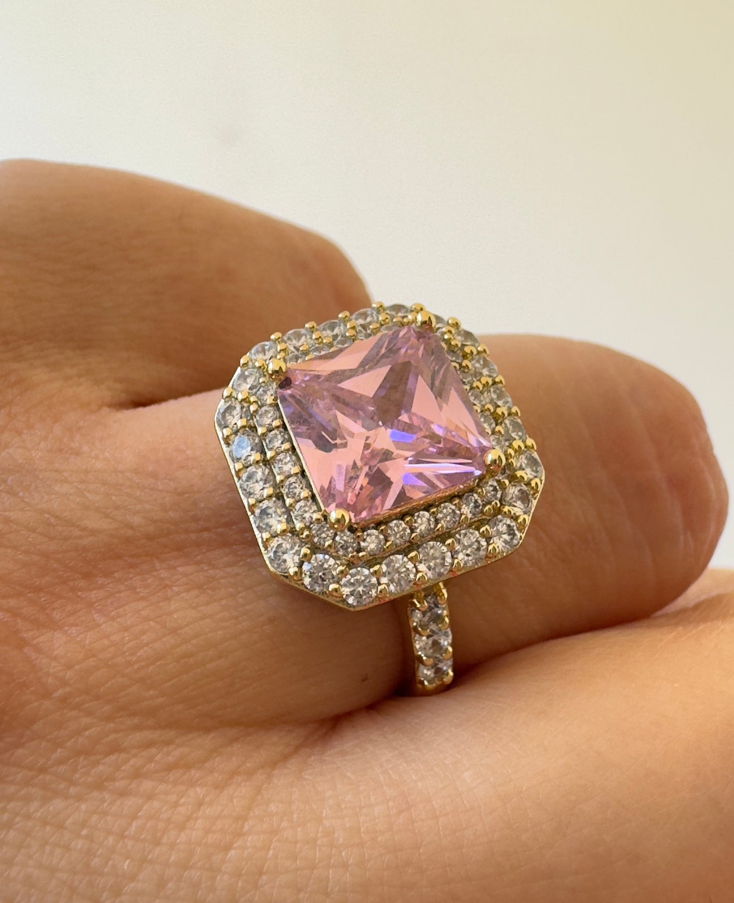 Pink Square Crystal Ring