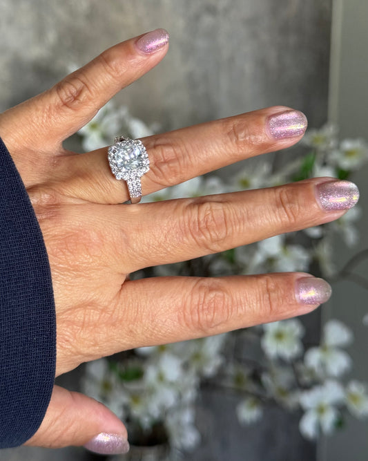 Radiant Halo Cushion-Cut Statement Ring – 14KT Gold Plated