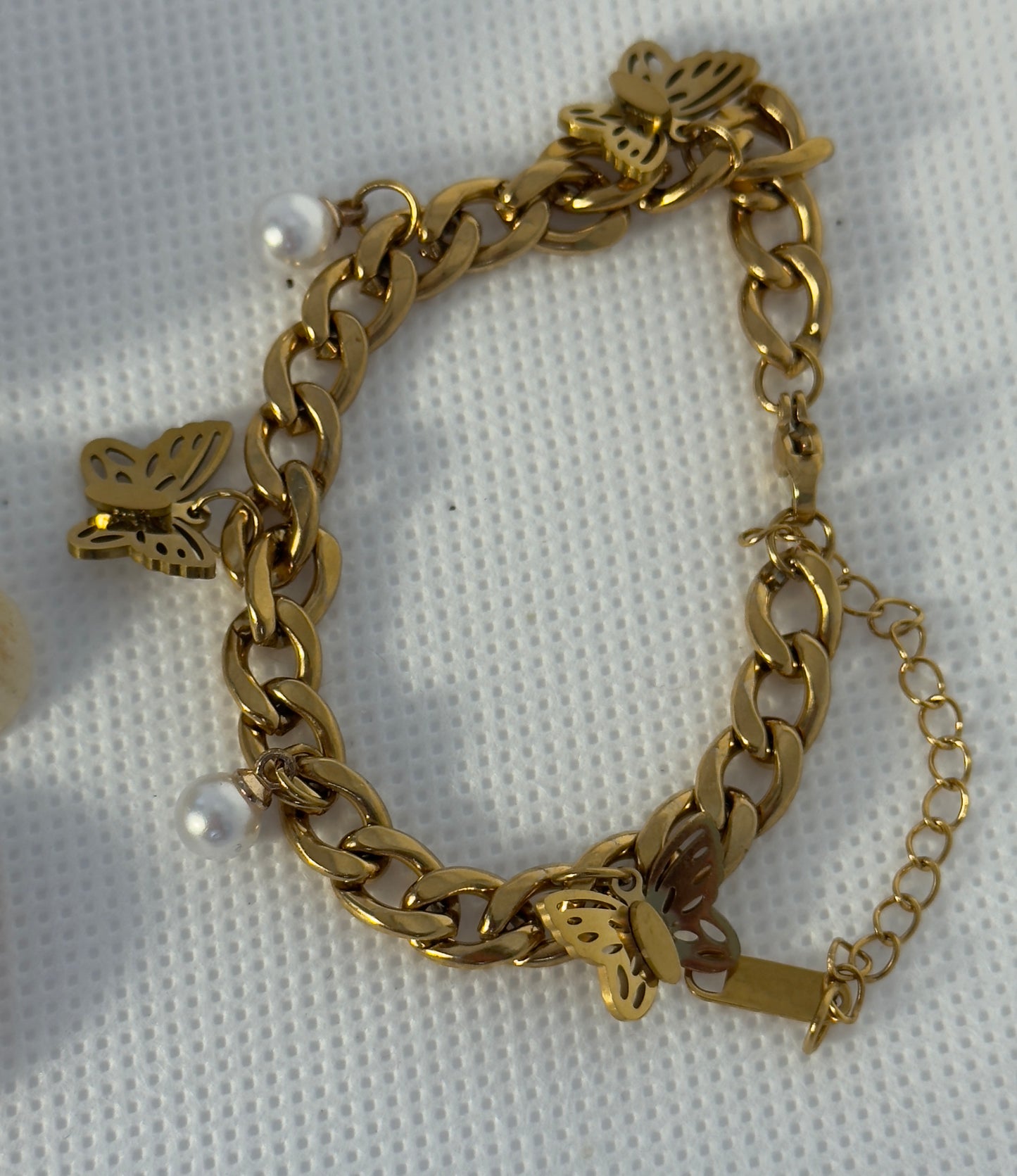 18KT Gold Laminated Titanium Steel Thick Chain With Beads & Butterfly Pendant